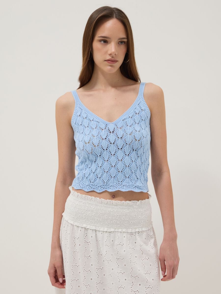 Sky-blue crochet waistcoat in pure cotton, regular fit_1