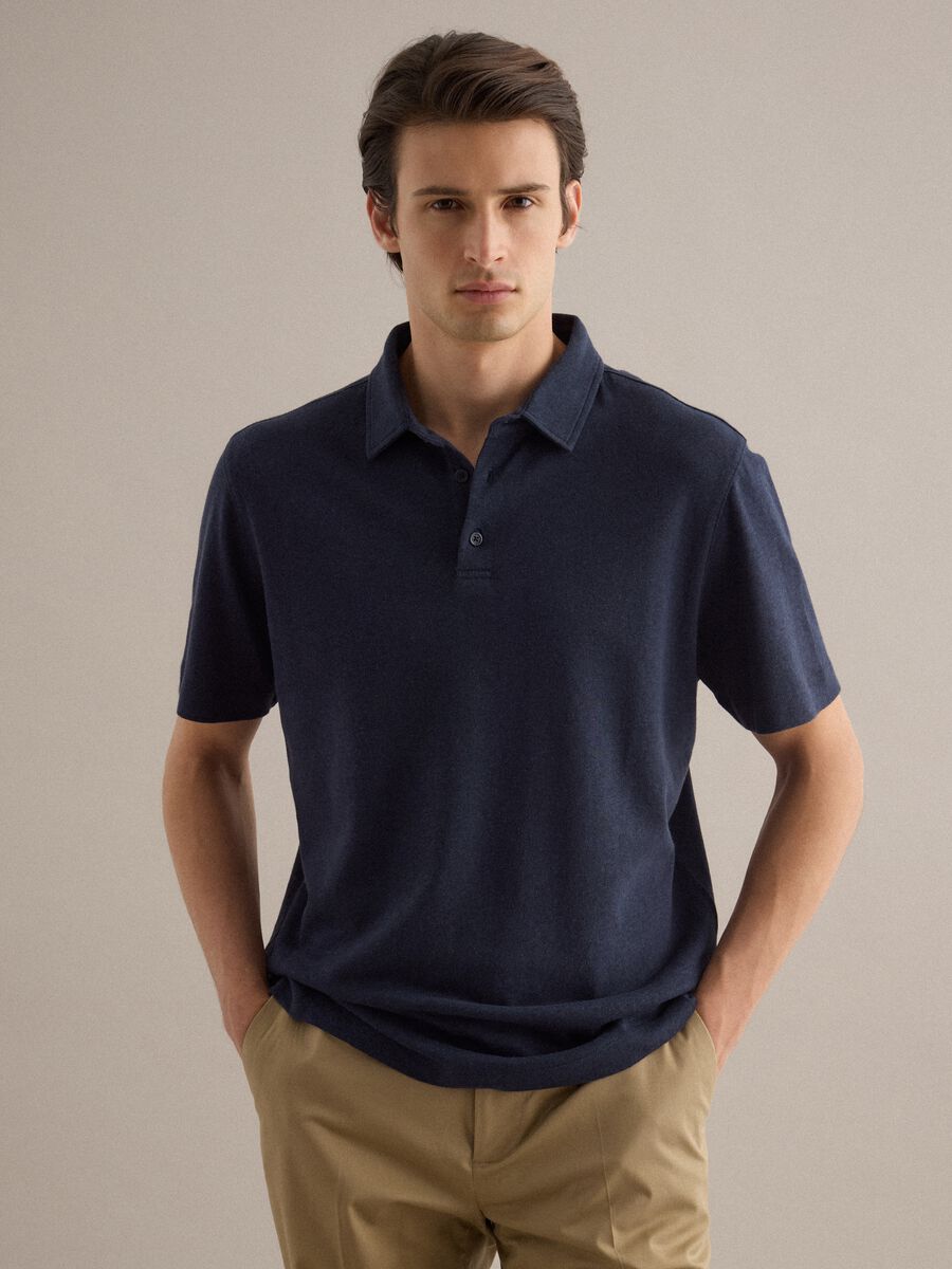 Blue linen and cotton blend polo regular fit_0
