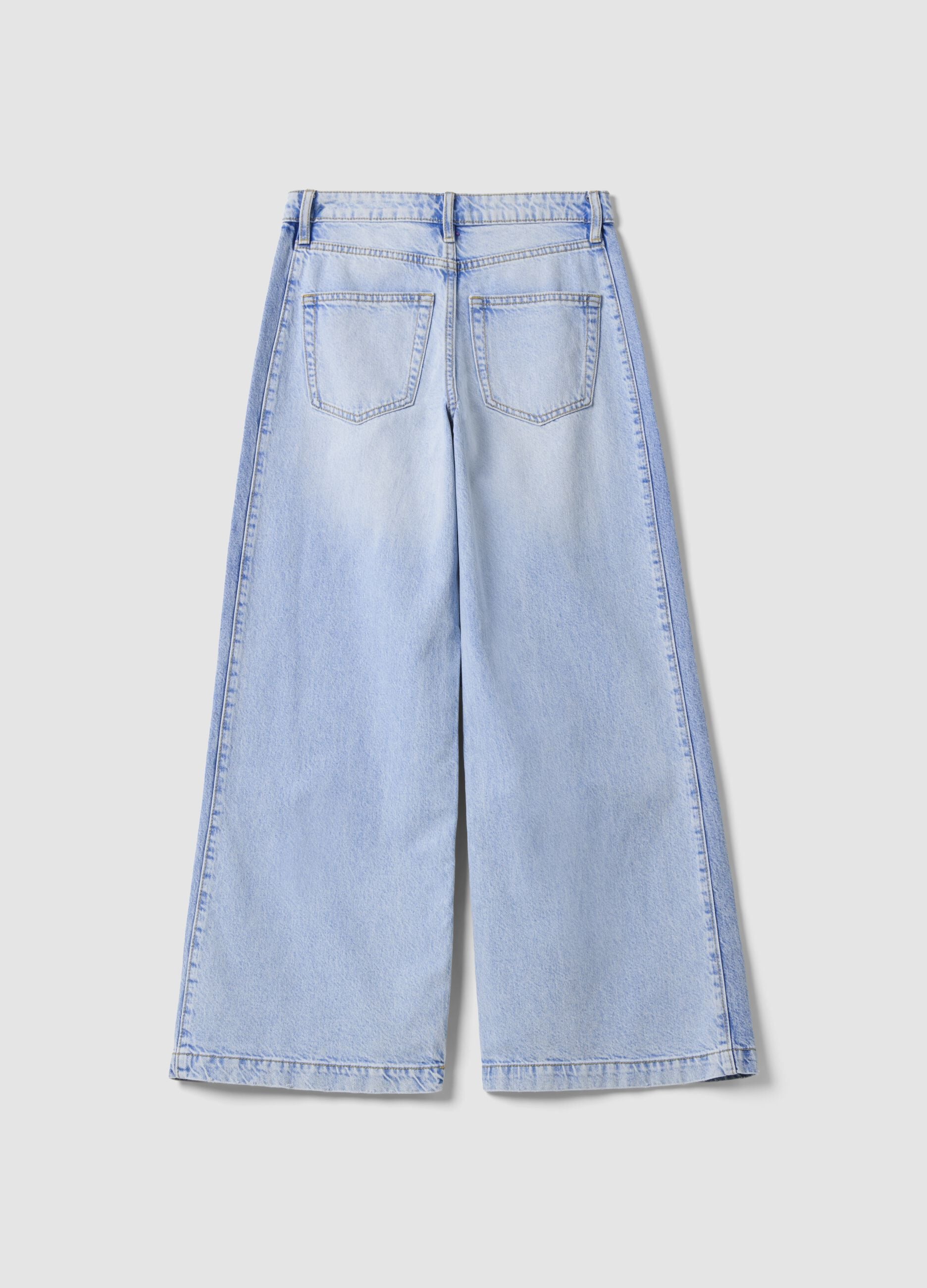Light blue wide-leg jeans in pure cotton