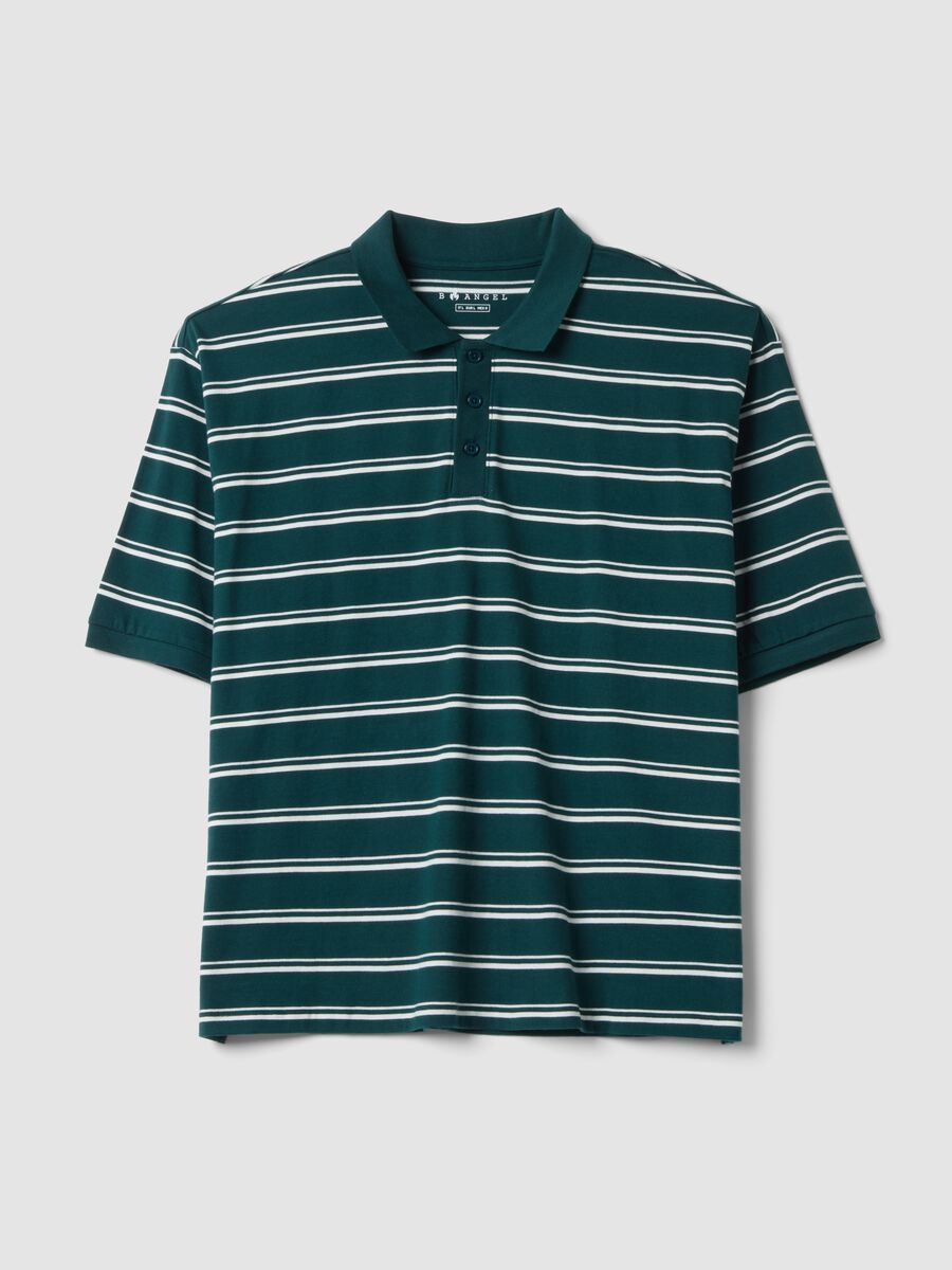 Green pure cotton striped polo shirt, regular fit_0