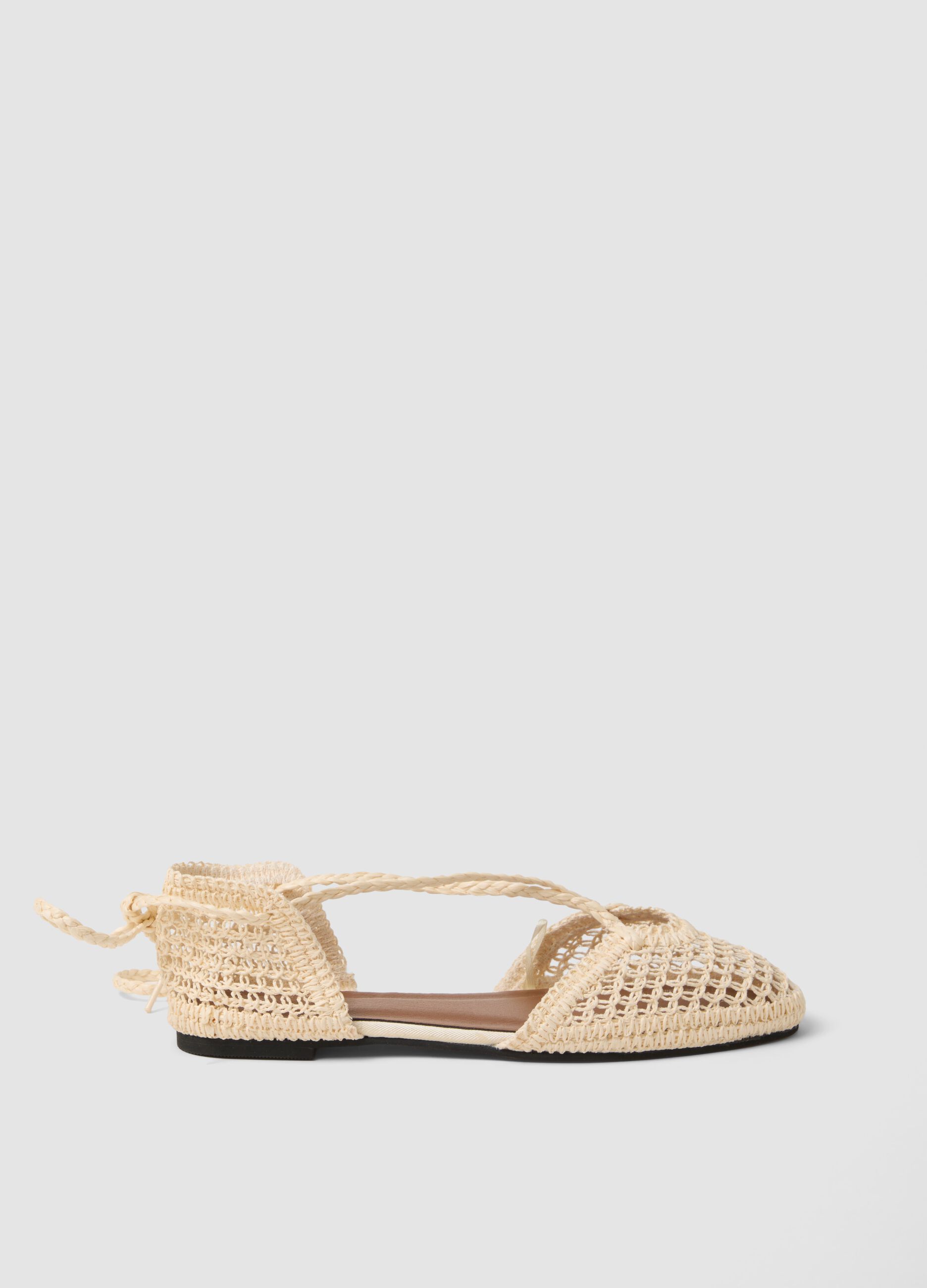 Beige woven lace-up sandals