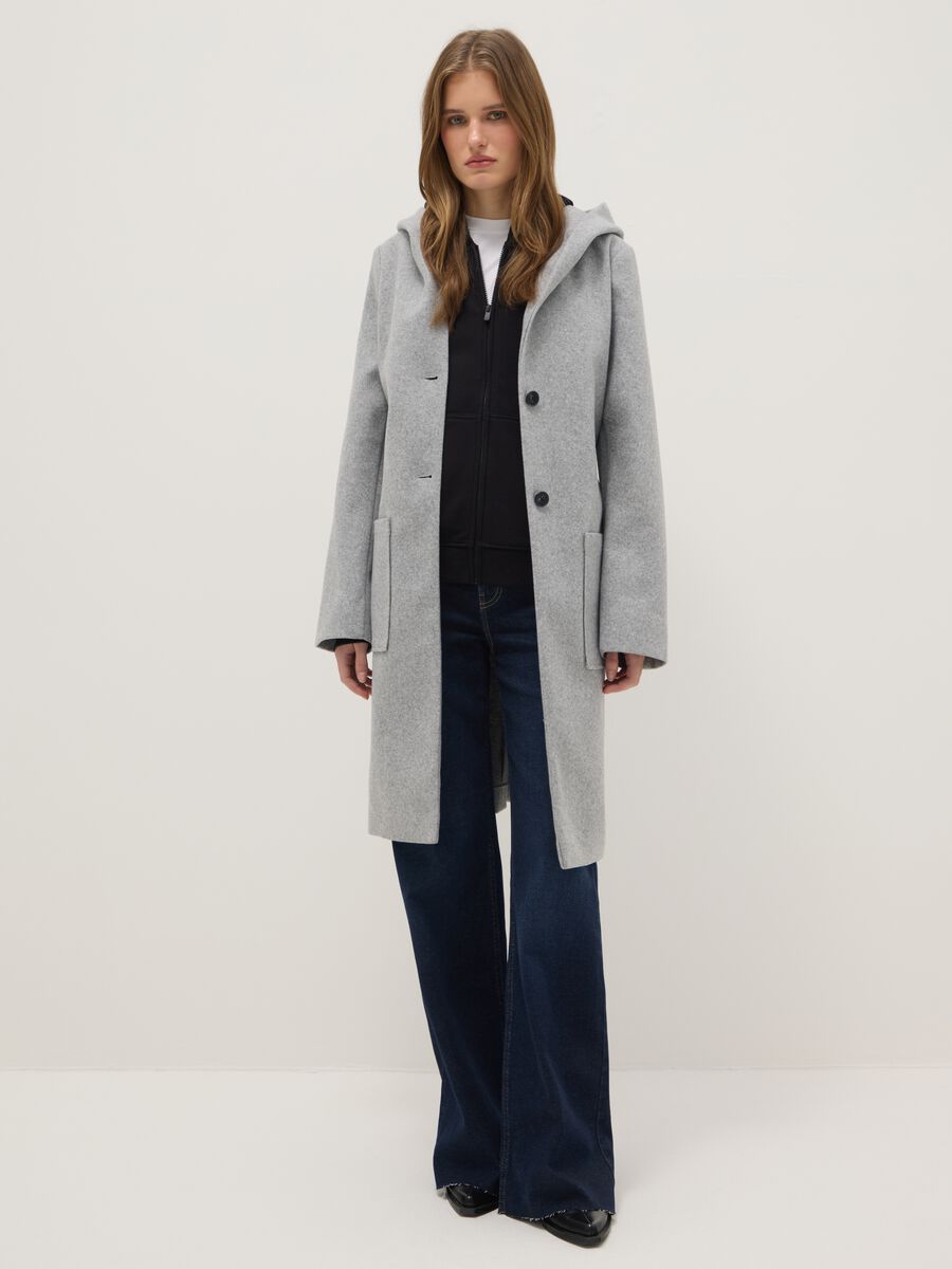 Grey single-breasted regular fit coat with belt_1