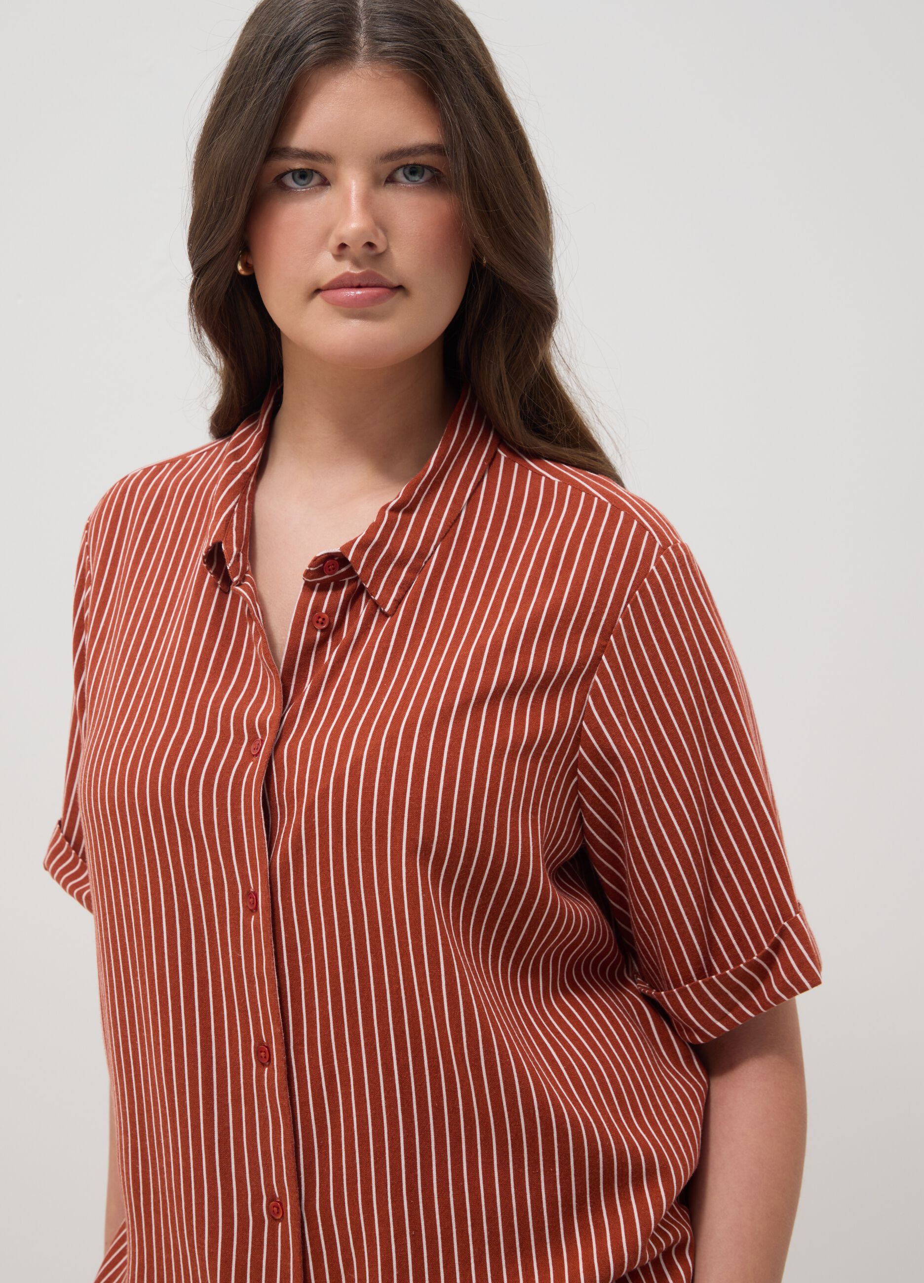Multicolour striped regular-fit viscose and linen blend shirt