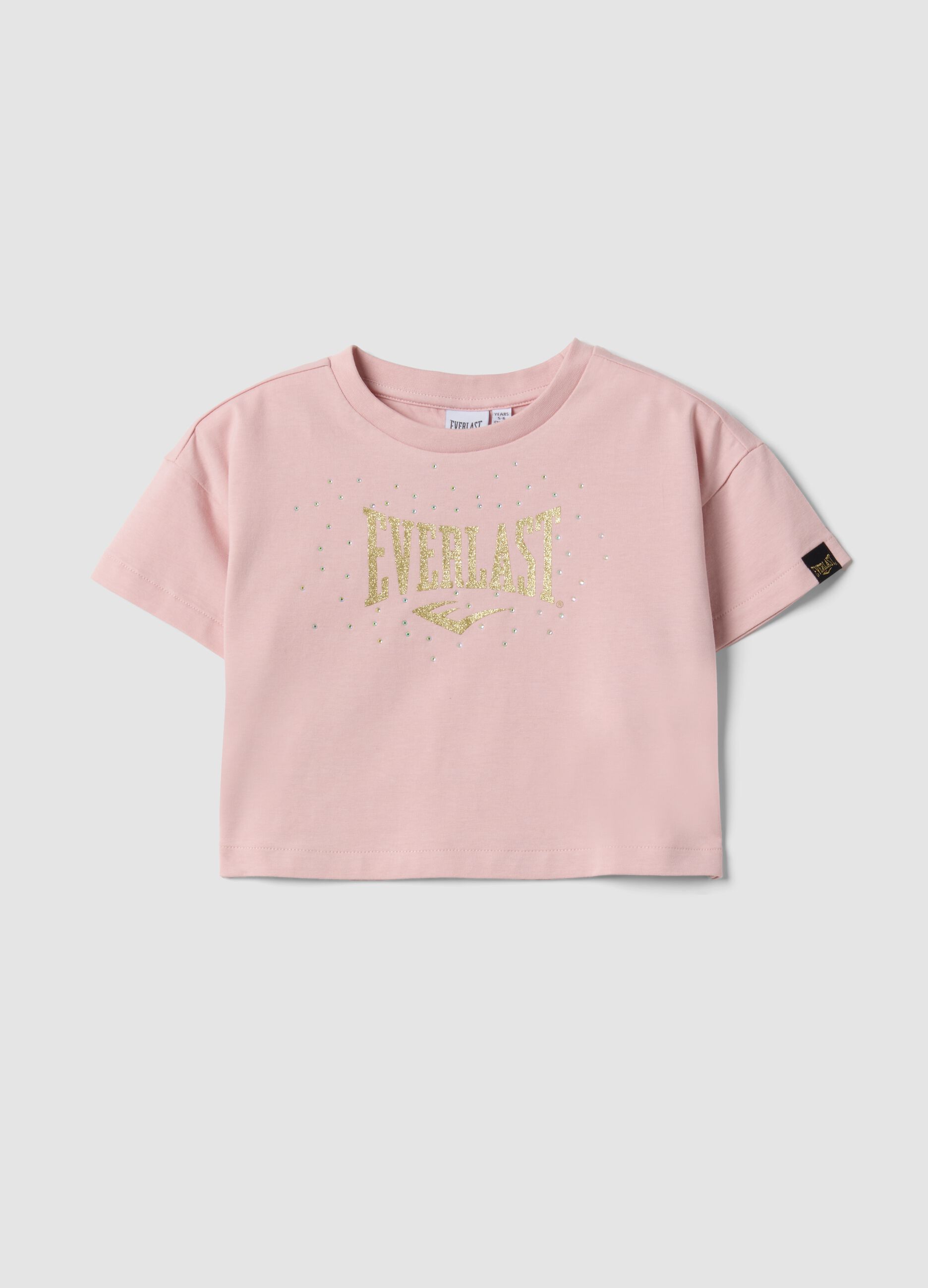 Rosa cropped T-Shirt aus Stretch-Baumwolle mit Print f&uuml;r M&auml;dchen