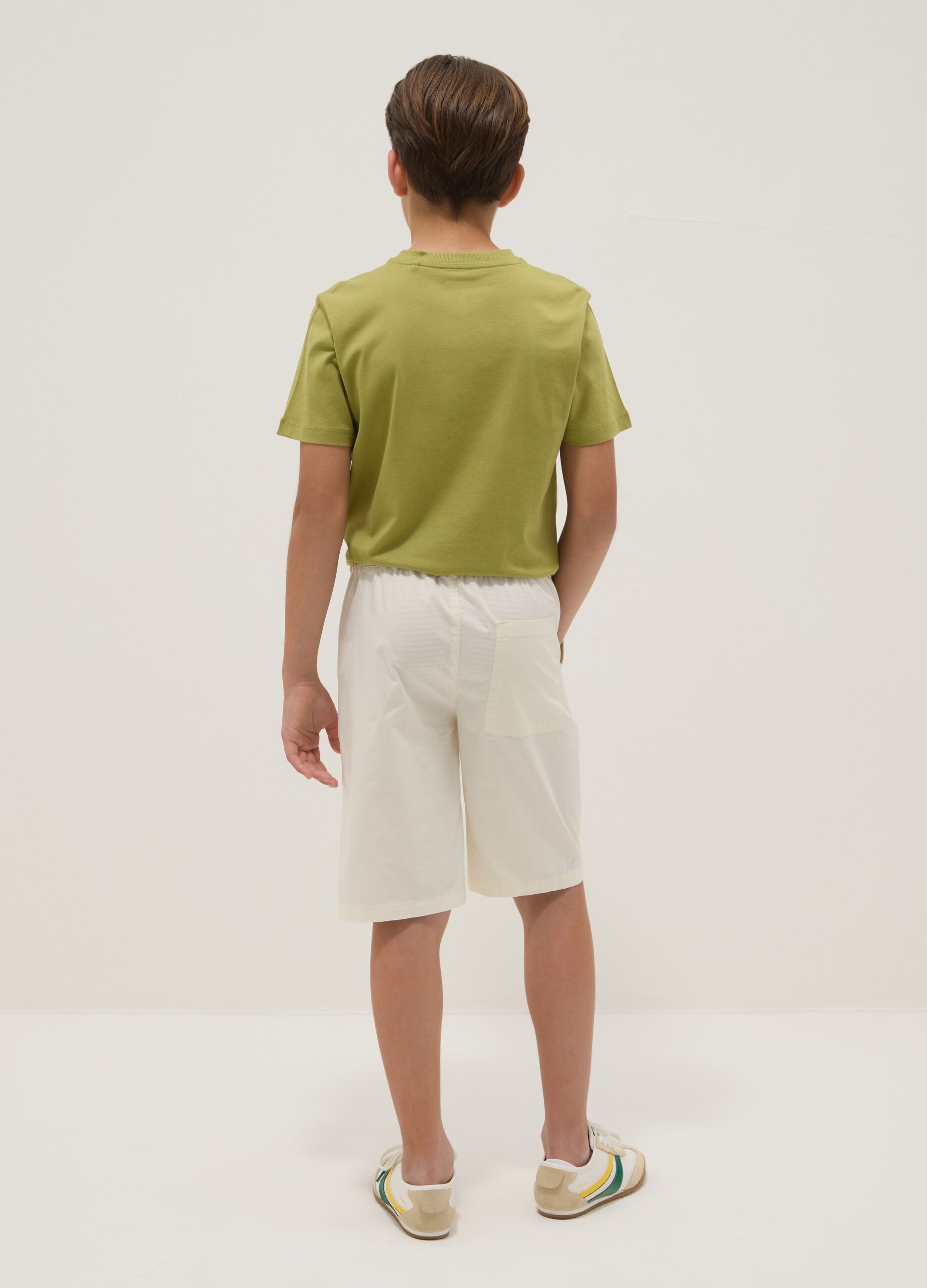 Beige pure cotton shorts with elasticated waist