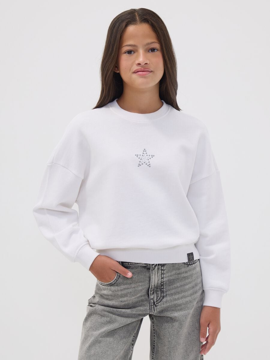 White oversized pure cotton sweatshirt with stars for girls_1