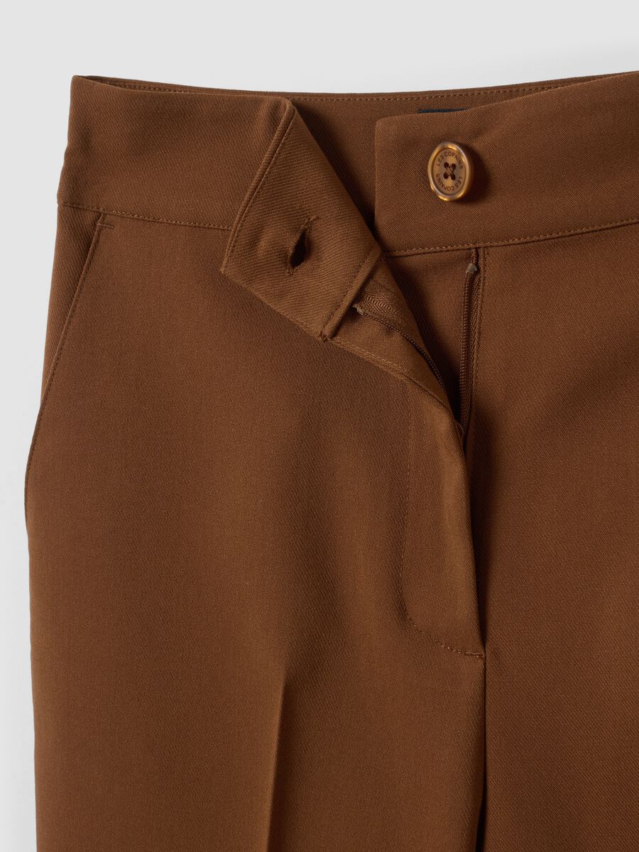 Brown stretch viscose formal trousers, straight fit_1