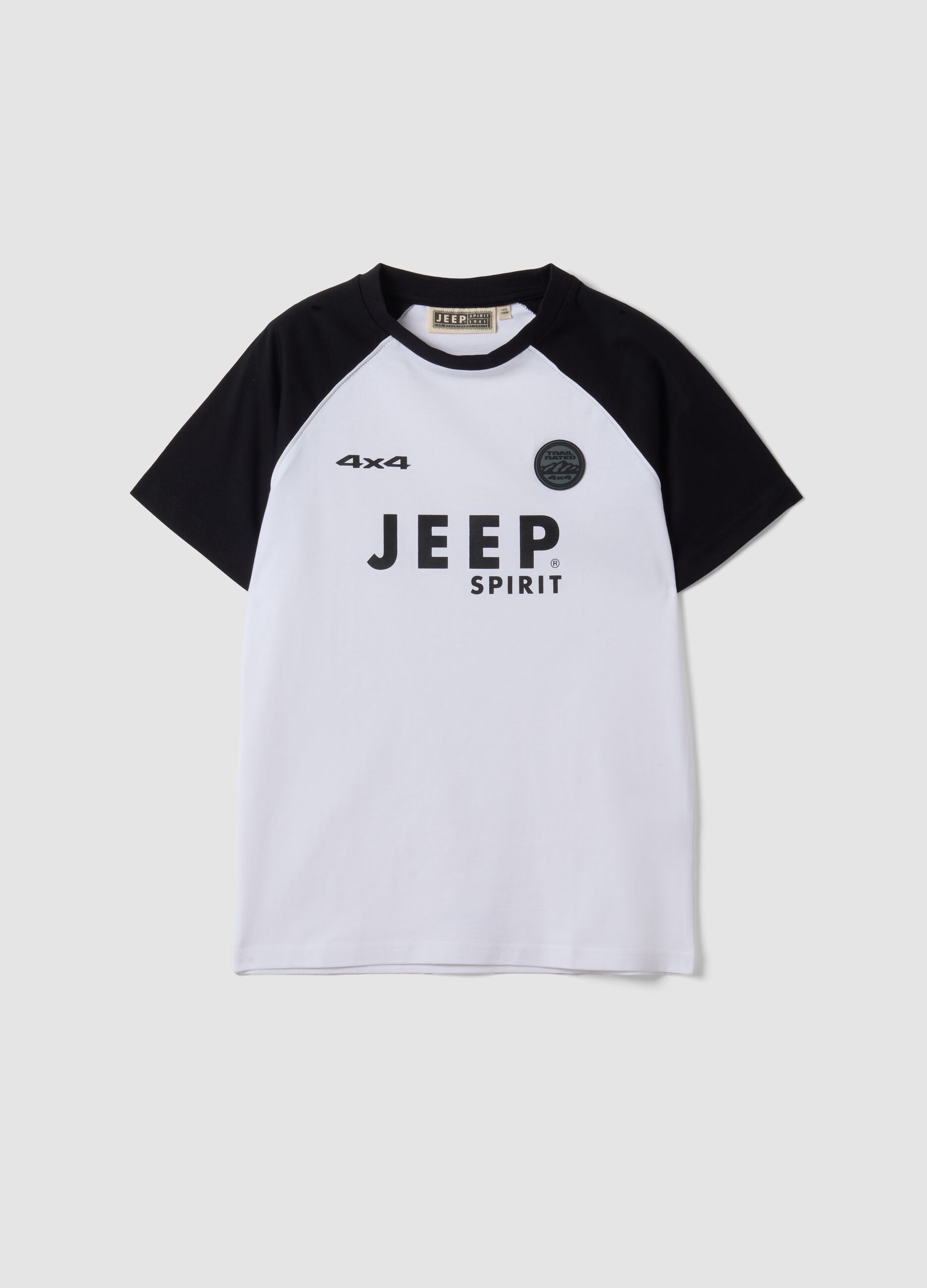 White pure cotton T-shirt with raglan sleeves for boys