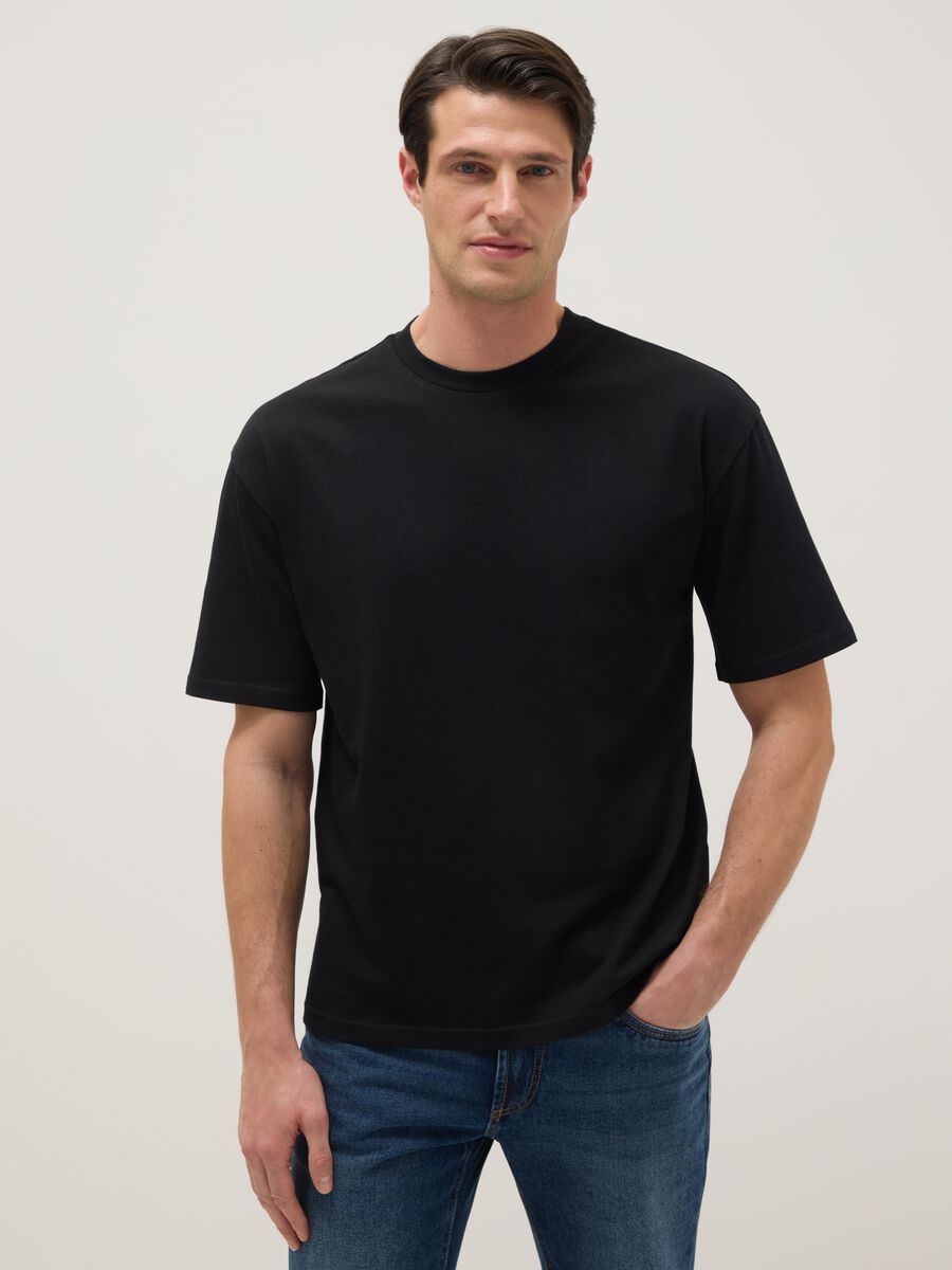 Black pure cotton relaxed fit T-shirt_0