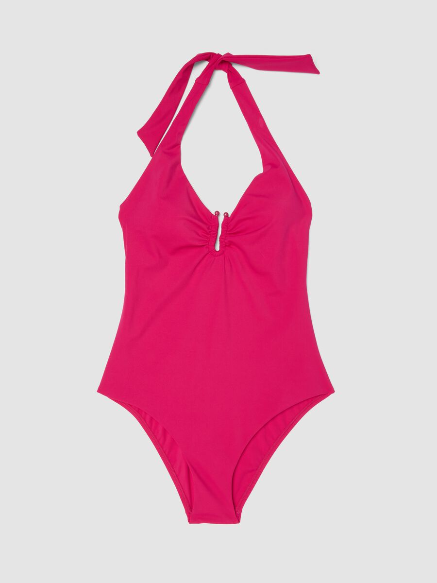 Pink stretch halterneck swimsuit_4