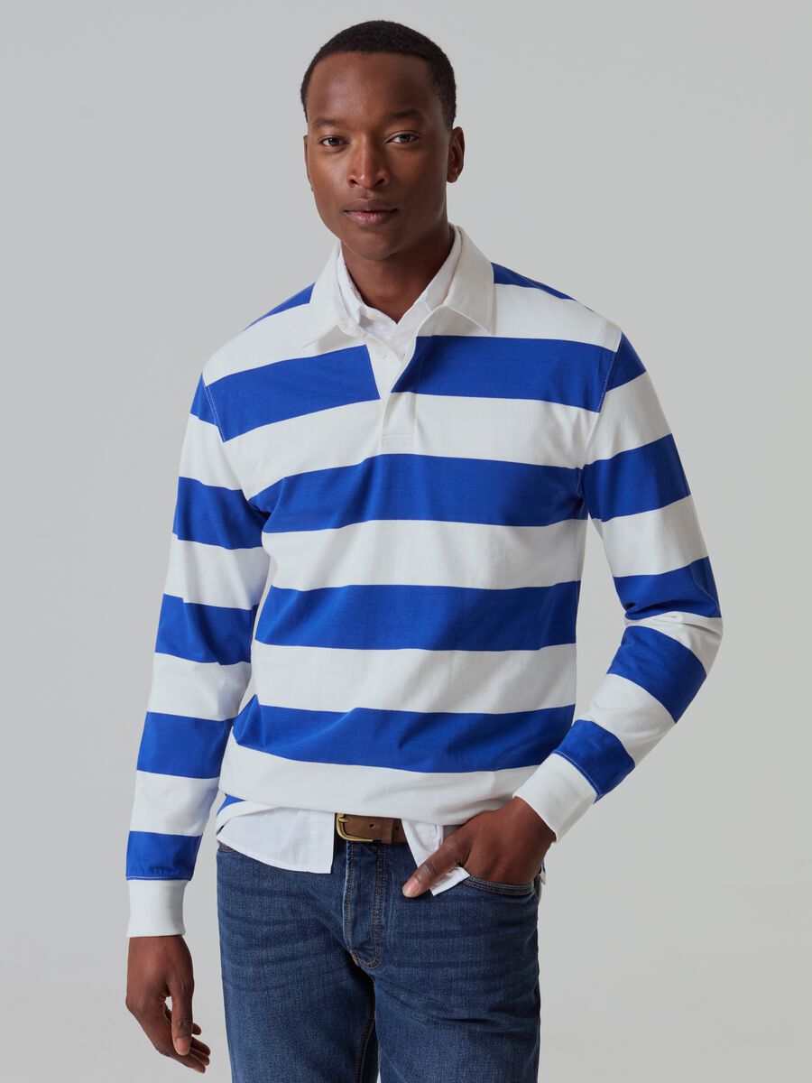 Striped polo shirt with long sleeves_0