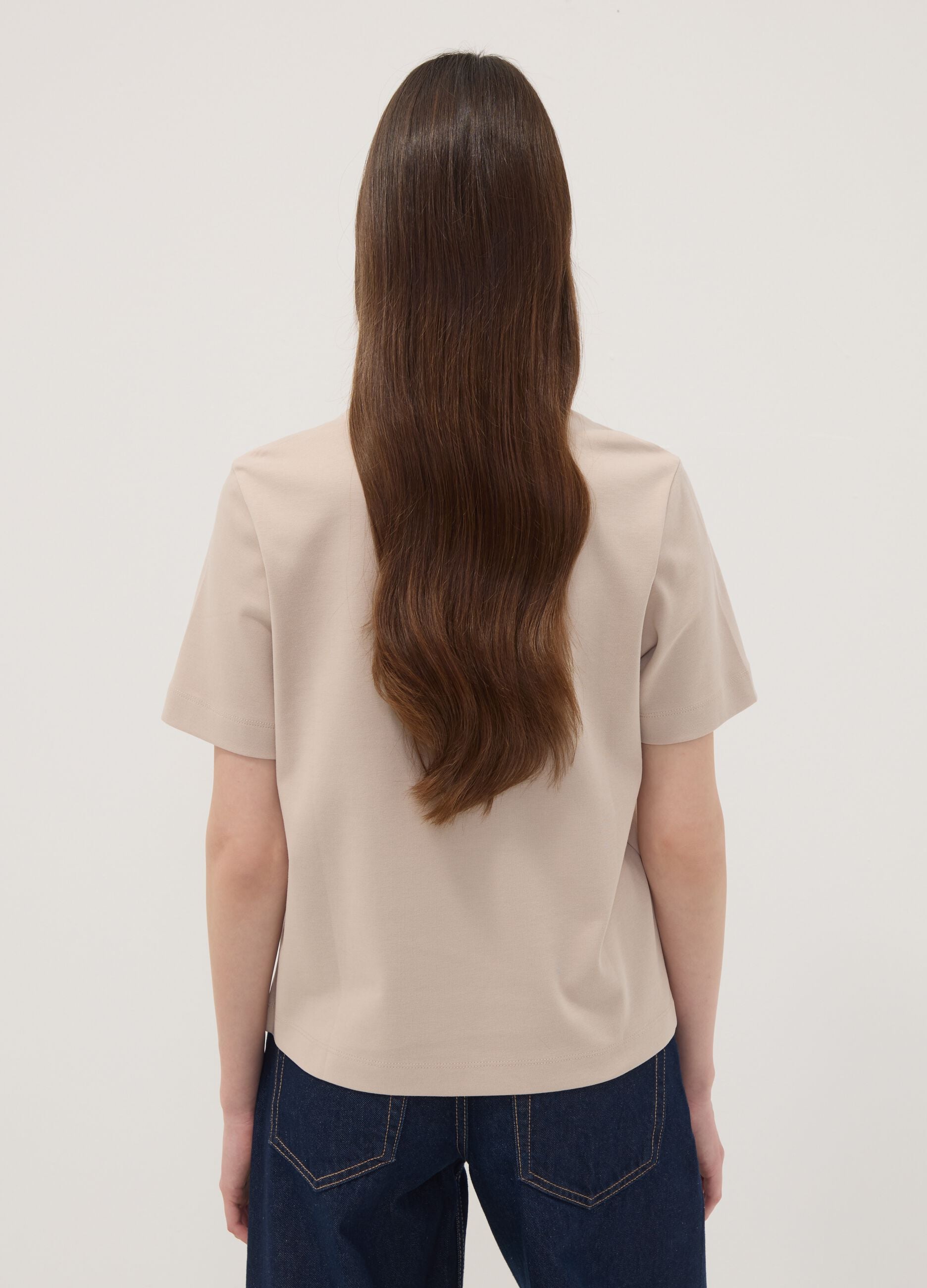 Beige relaxed-fit pure cotton short-sleeve T-shirt