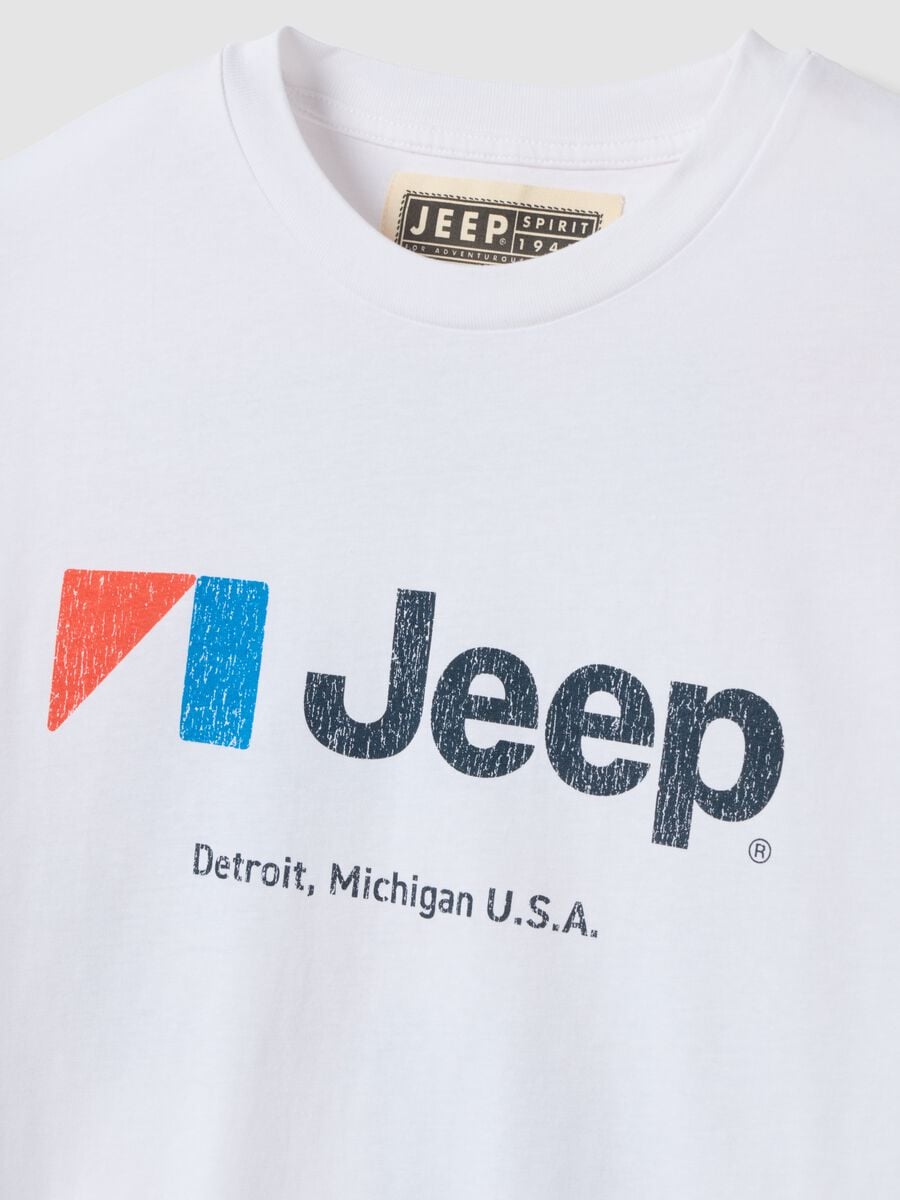 White pure cotton crew-neck T-shirt with Jeep print_1