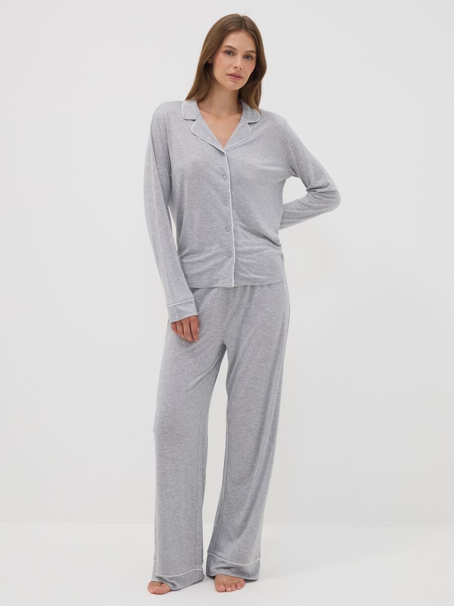 Grey pure viscose polka-dot V-neck pyjamas_0