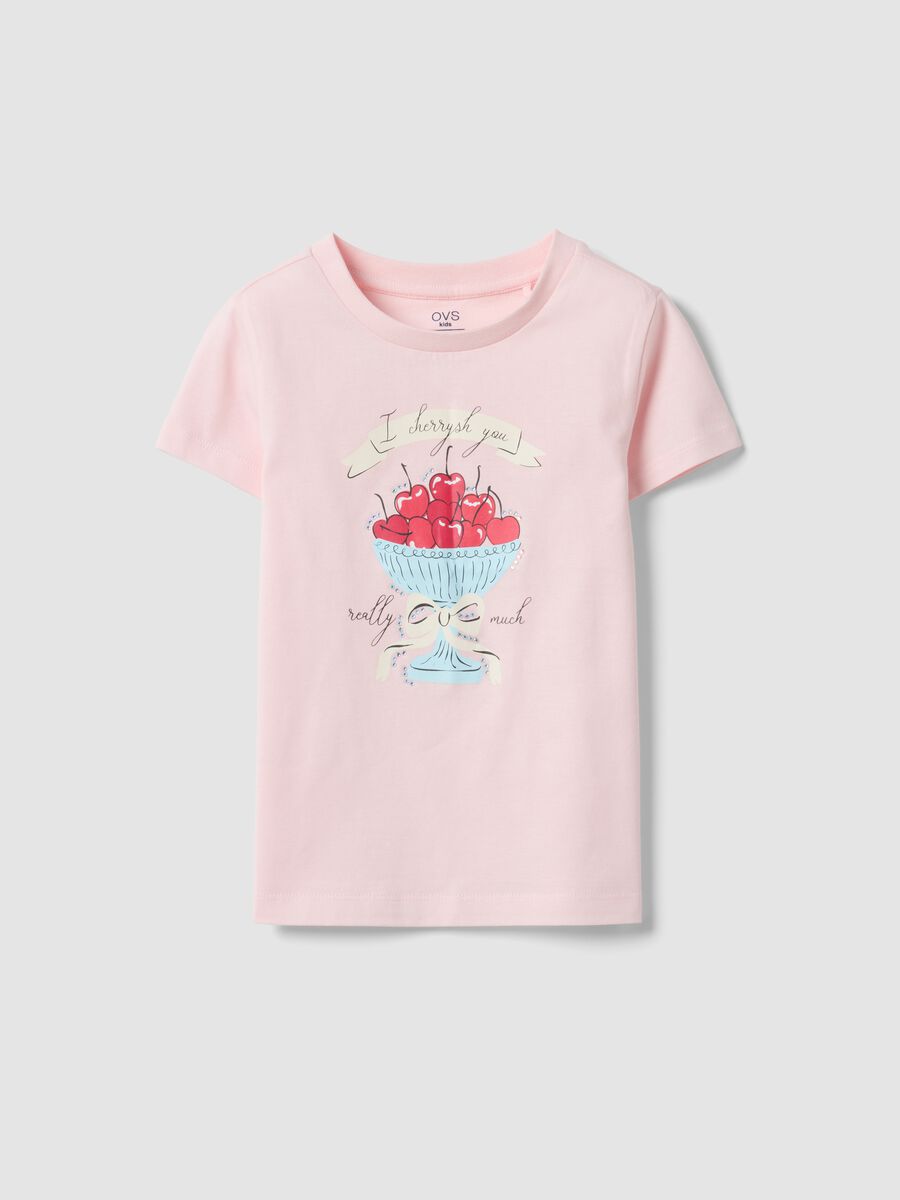 Girls' pink regular fit pure cotton t-shirt with print_0