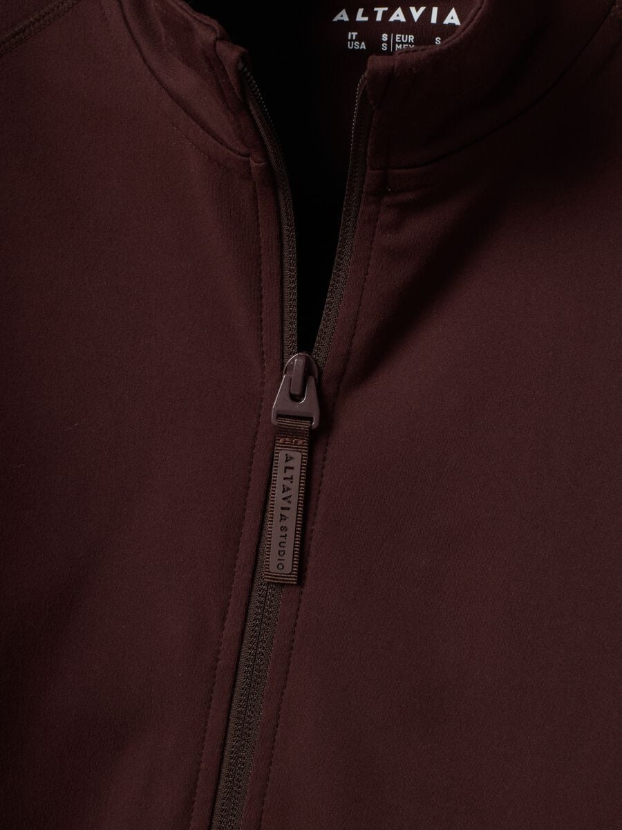 Casaco castanho full-zip fitted em tecido el&aacute;stico ALTAVIA STUDIO_8