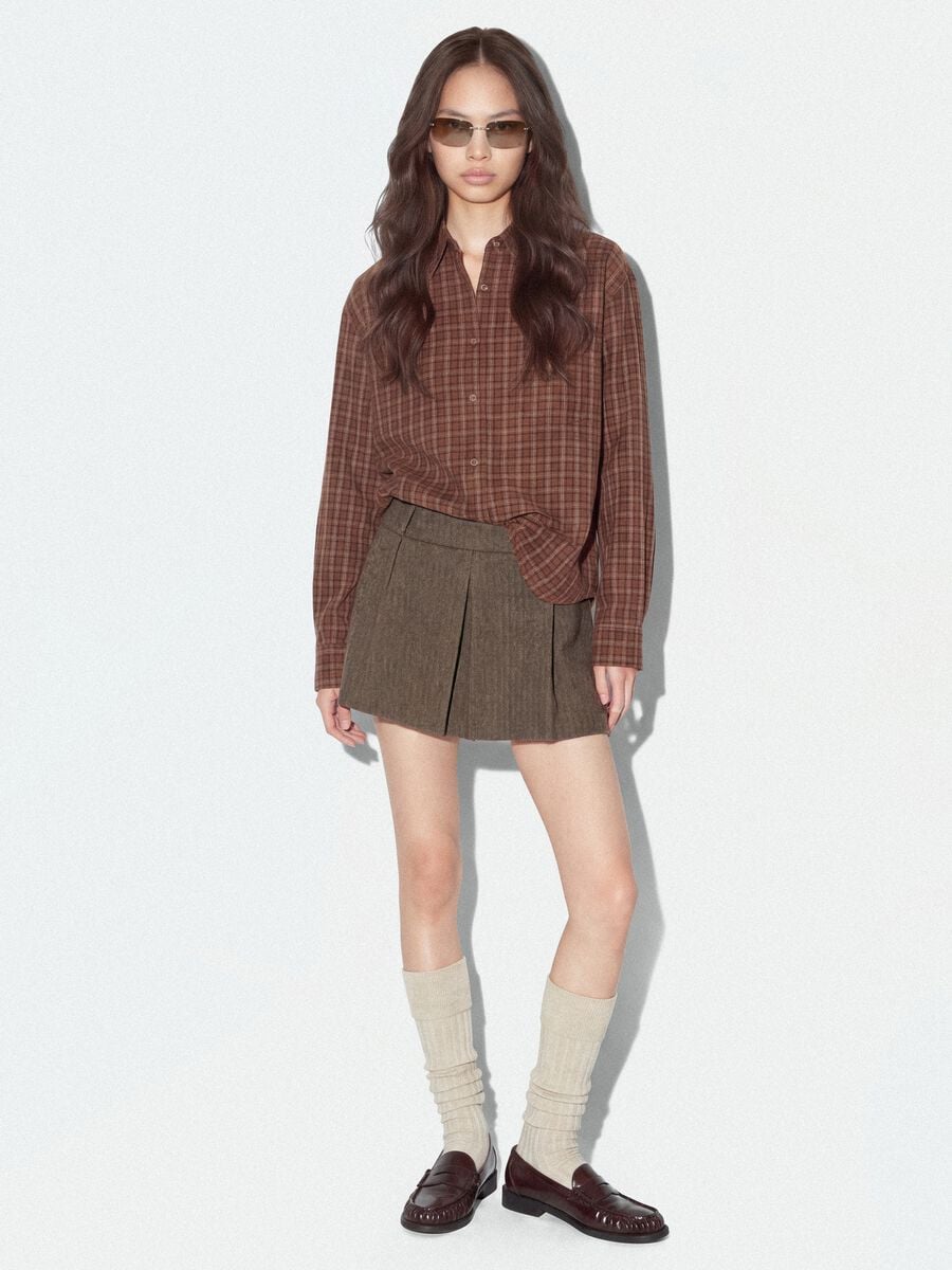 Brown checked pure cotton flannel shirt_0