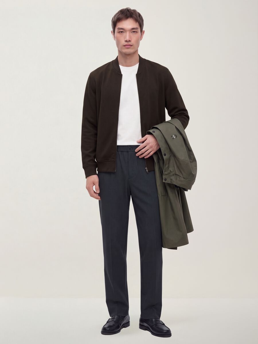 Grey slim-fit stretch viscose twill chino trousers_0