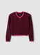 Maglia rossa in puro cotone a trecce con scollo a V per bambina_0