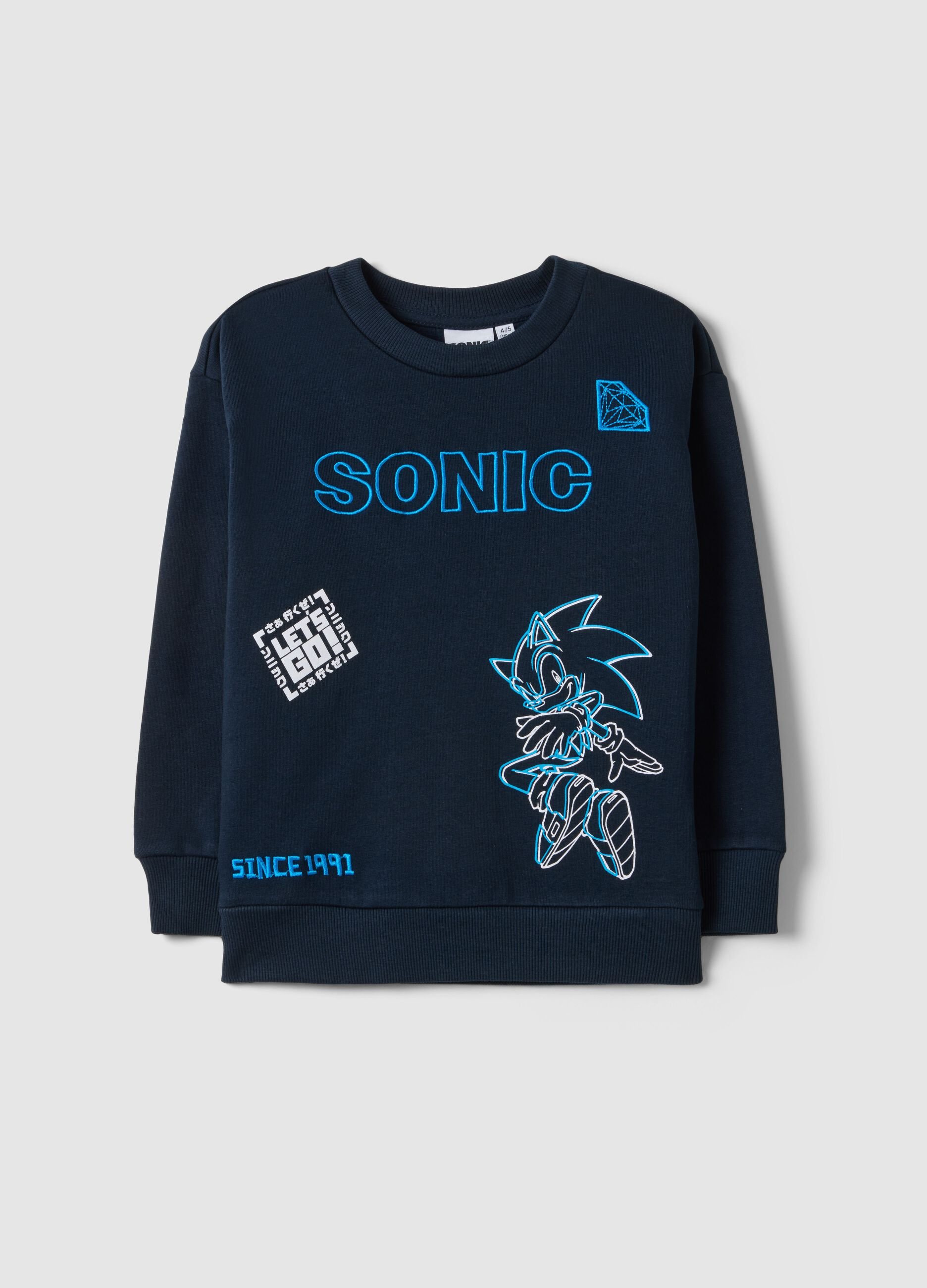 Oversized fit blue cotton blend Sonic print boys' sweatshirt