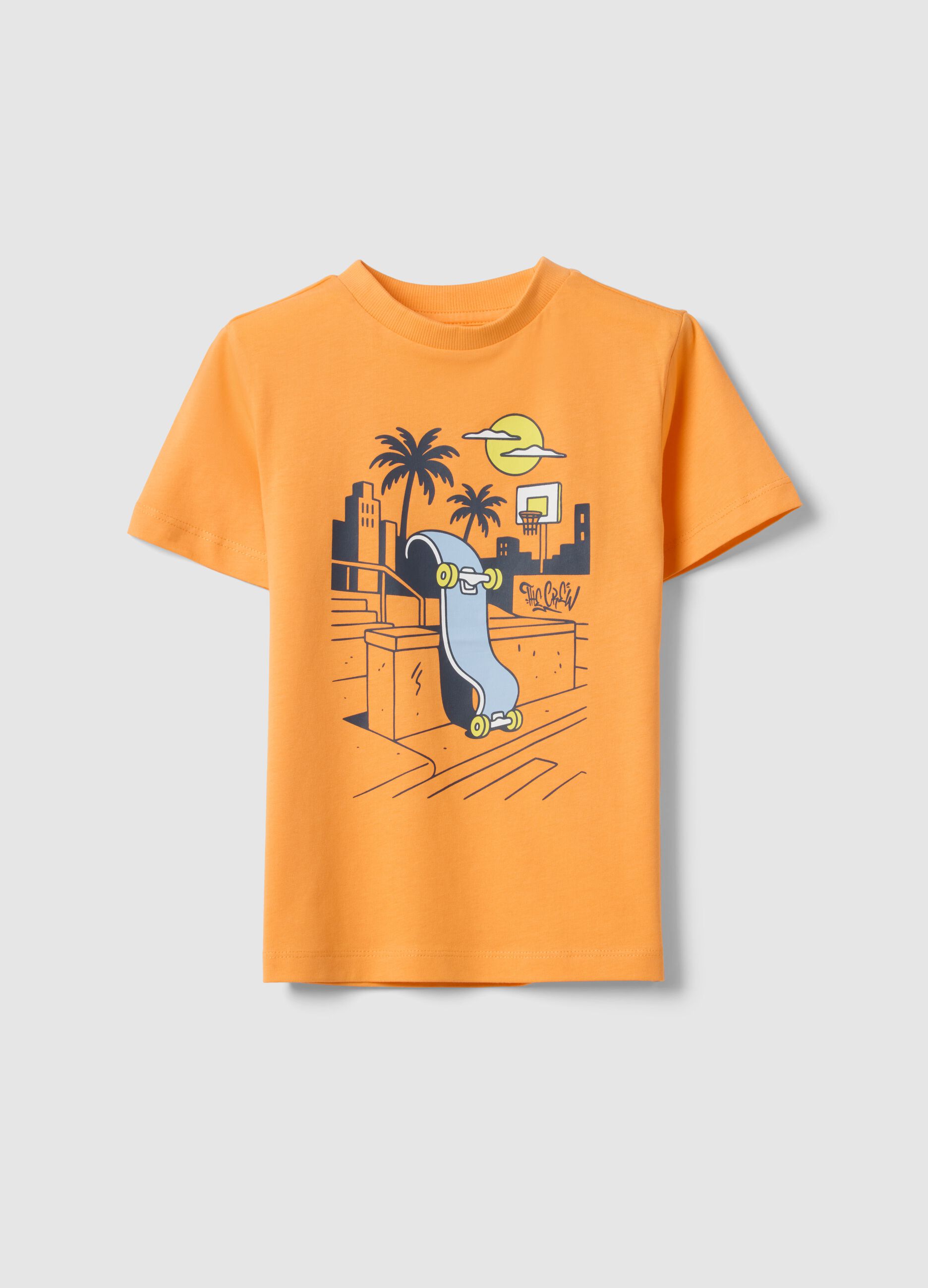 Kids' oversized orange pure cotton T-shirt with print