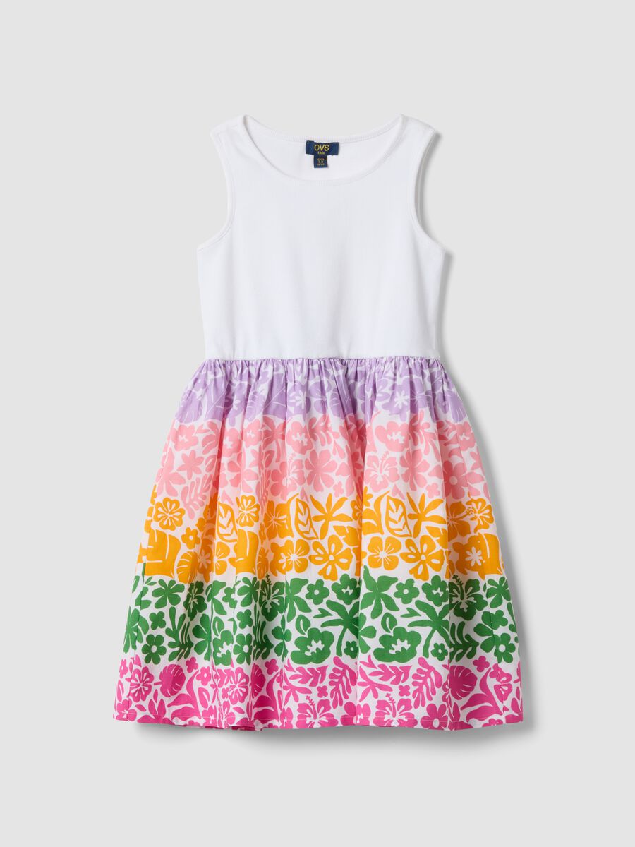 White stretch cotton dress with patterned skirt_0