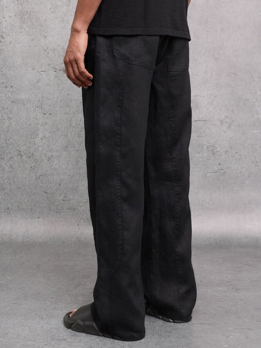 100% Linen Wide-Leg Trousers Black_2