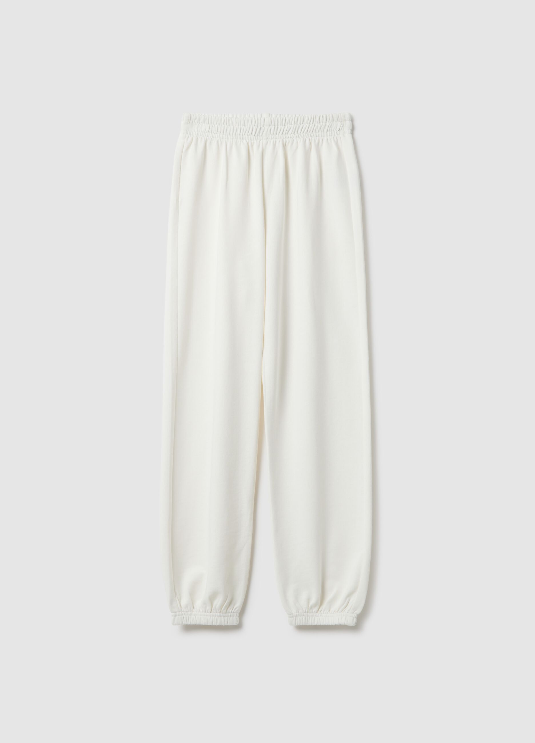 Girls' White Pure Cotton Jogger Trousers Regular Fit