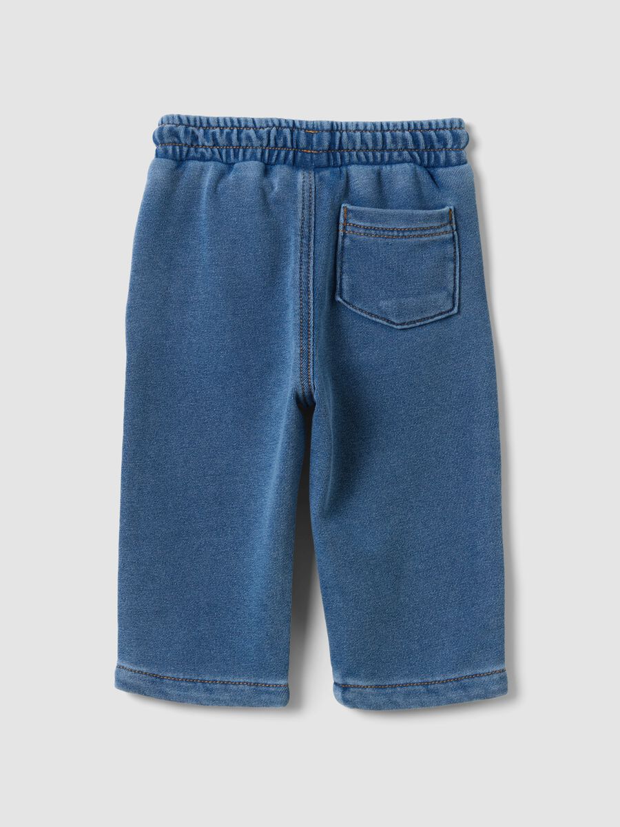 Blue denim cotton-blend trousers with elasticated waist for boys_1