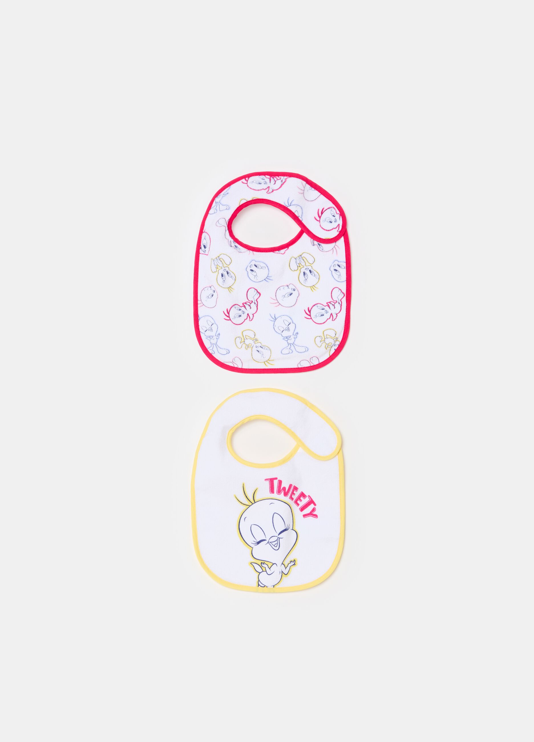 Two-pack bibs with PEVA backing and Tweetie Pie print