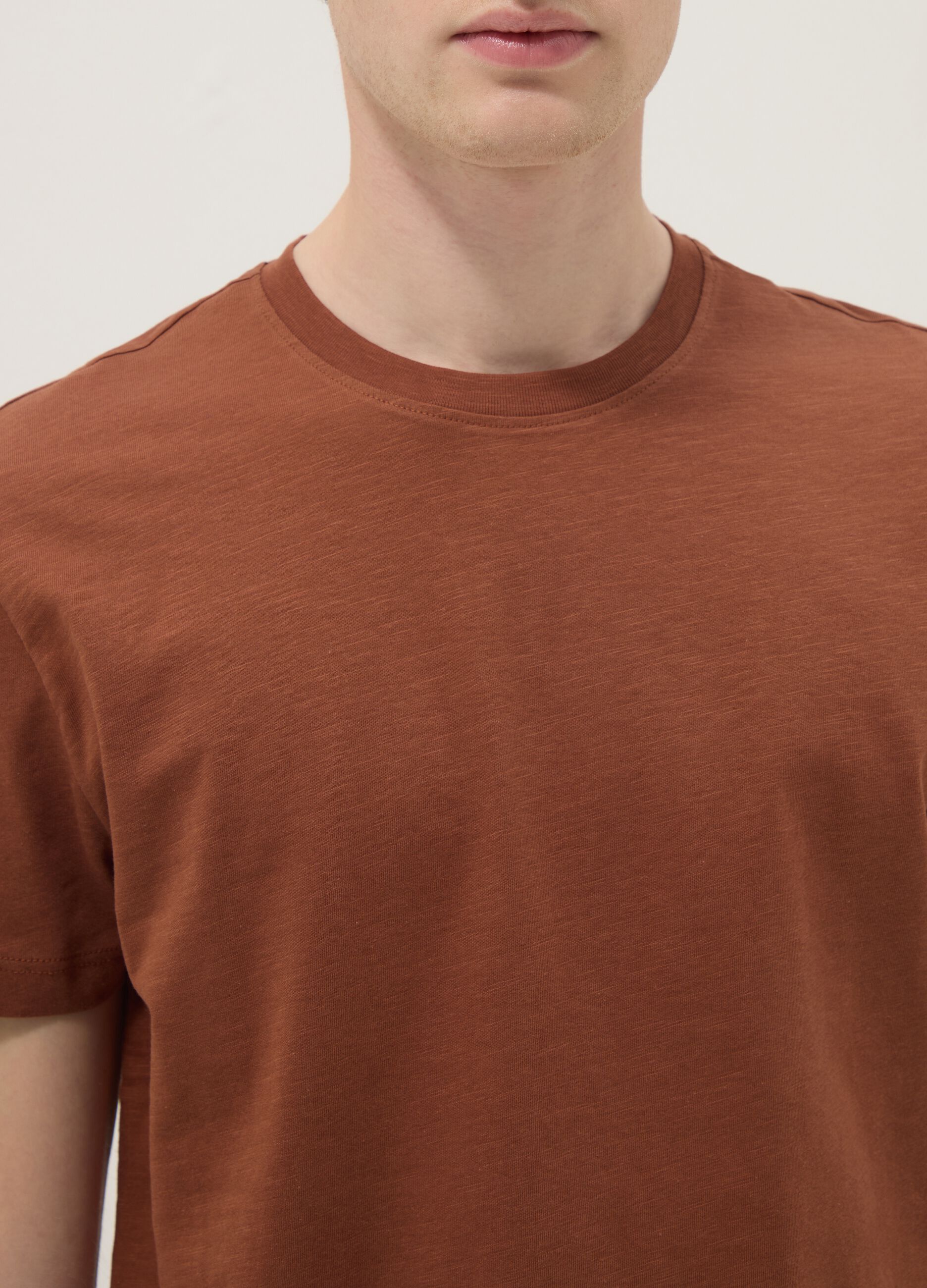 Brown short-sleeve pure cotton regular fit T-shirt