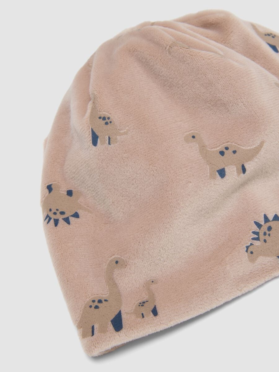 Grey stretchy dinosaur-print hat for baby boy_2