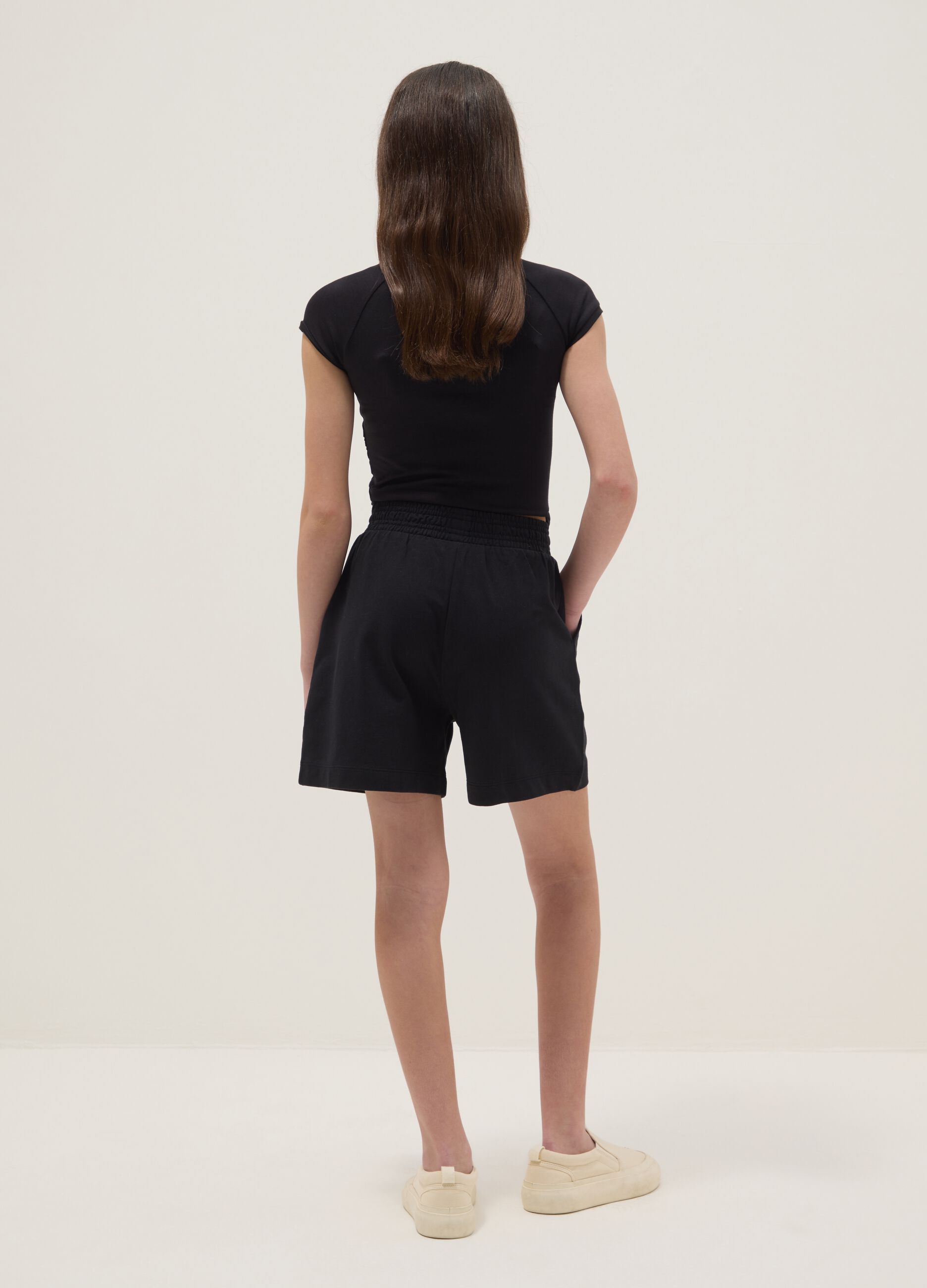 Girls' oversized fit pure cotton black shorts