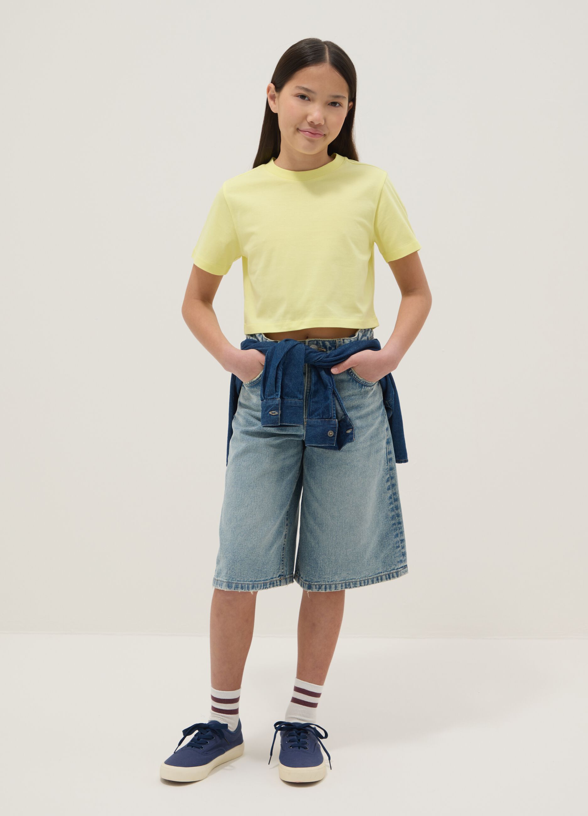 Girls' Regular Fit Blue Denim Cotton Shorts