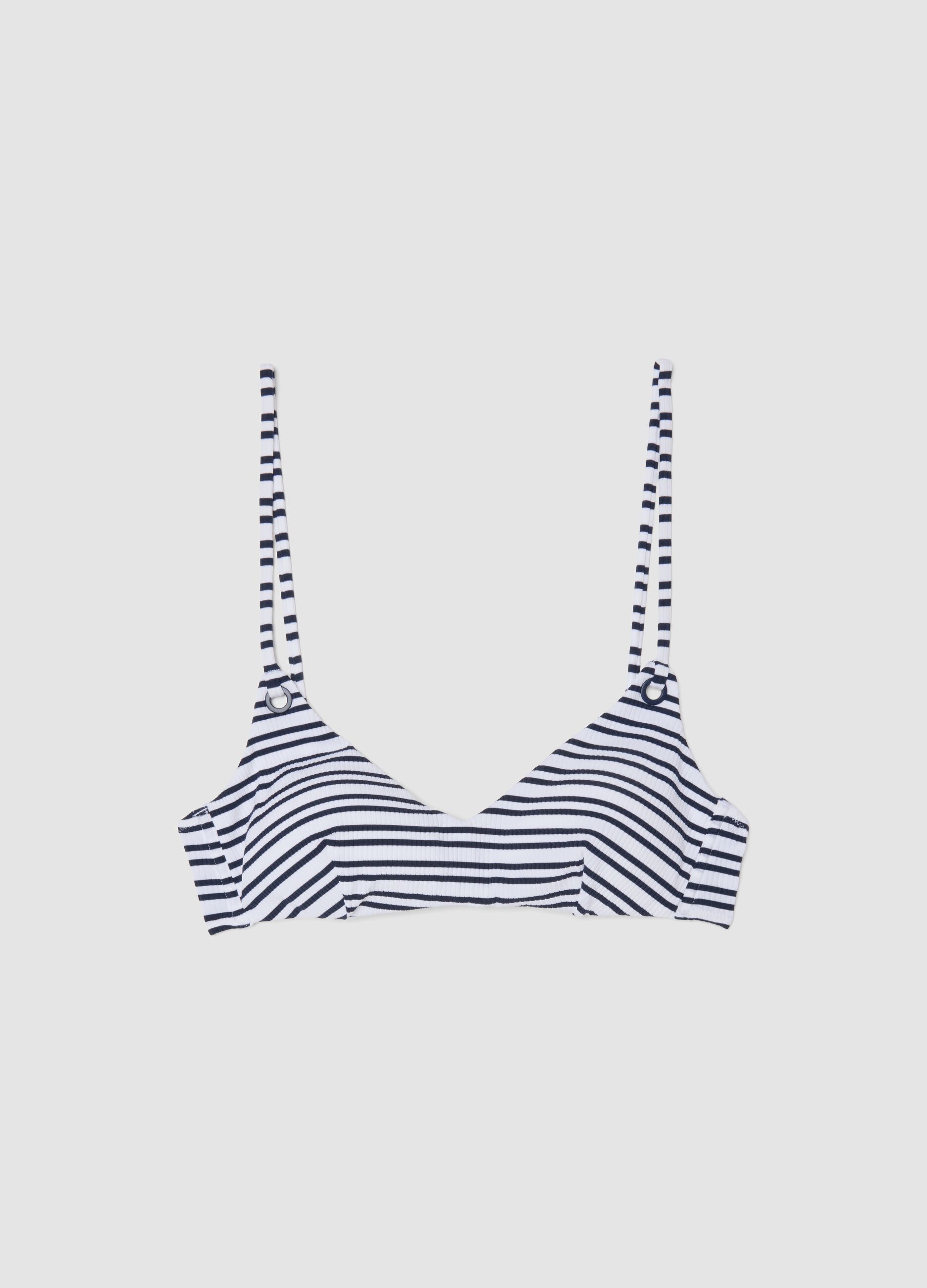 Blue striped stretch fabric bikini top