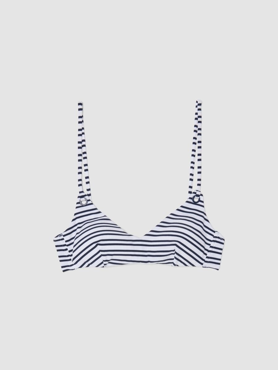 Haut de bikini bleu &agrave; rayures en tissu stretch_0
