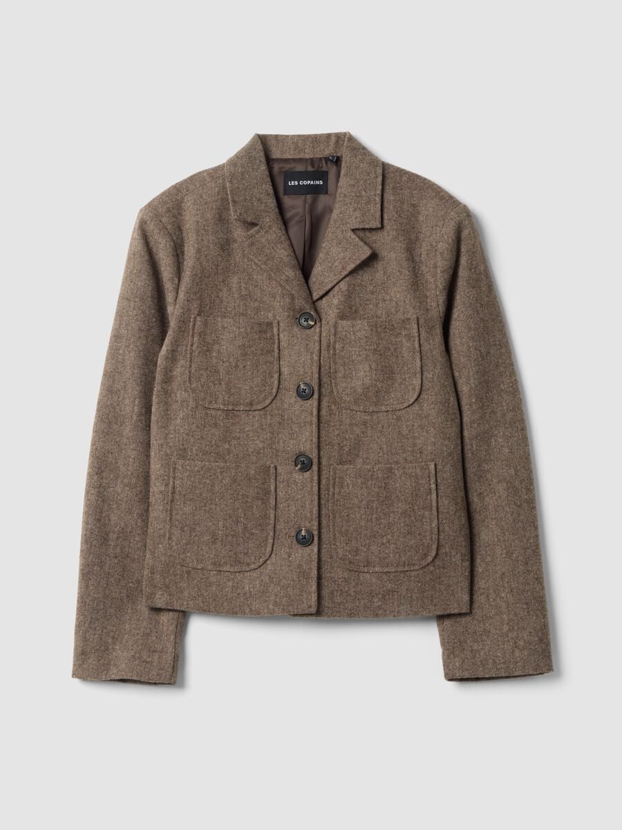 Brown wool-blend blazer with classic lapel_0