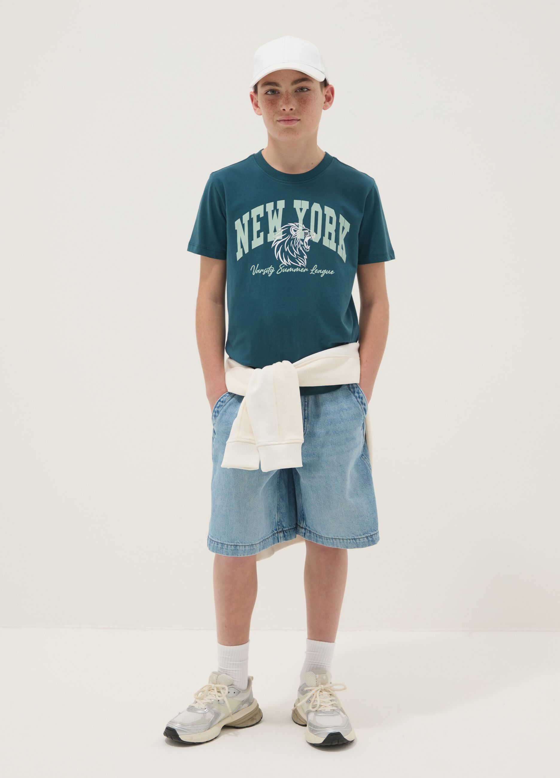 Blaue Denim-Shorts f&uuml;r Jungen aus Baumwollmix, Straight Fit