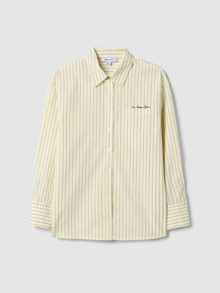Regular fit yellow striped pure cotton shirt_4
