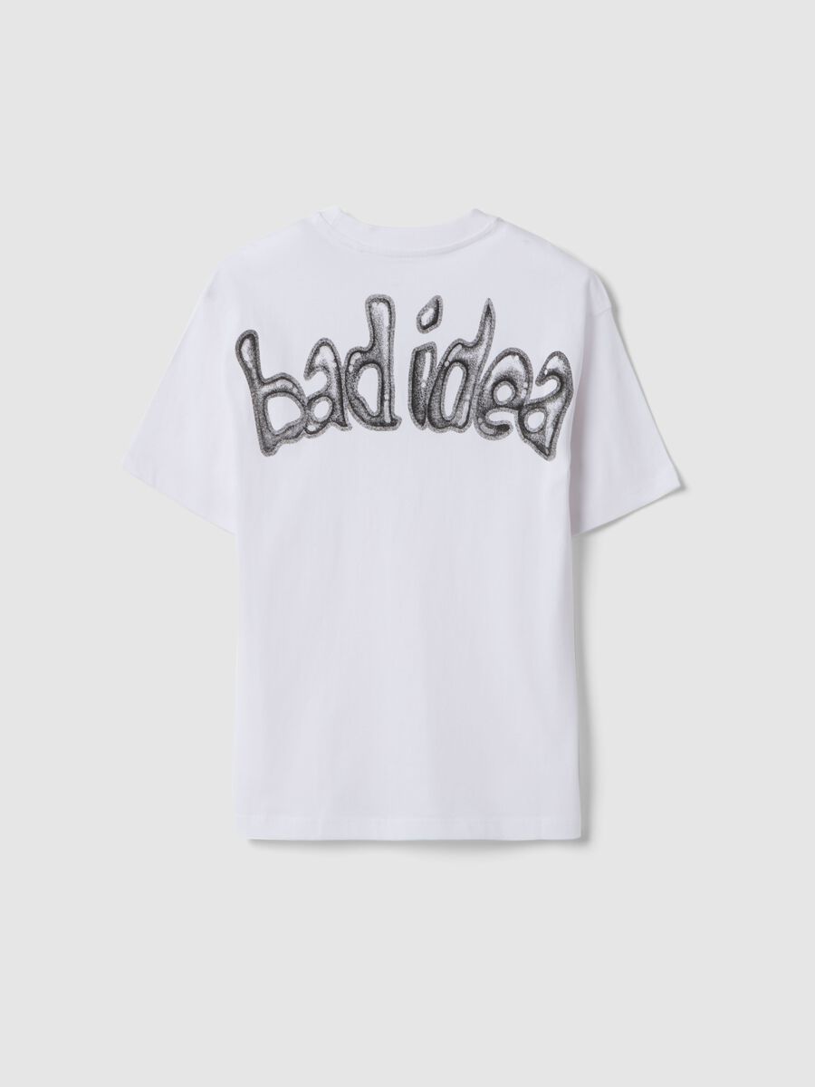 T-shirt in puro cotone bianco da ragazzo oversize fit con stampa_1