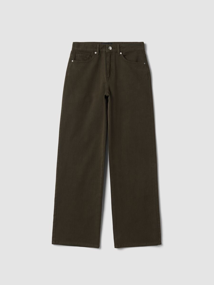 Braune Wide-Leg-Jeans aus reiner Baumwolle_0