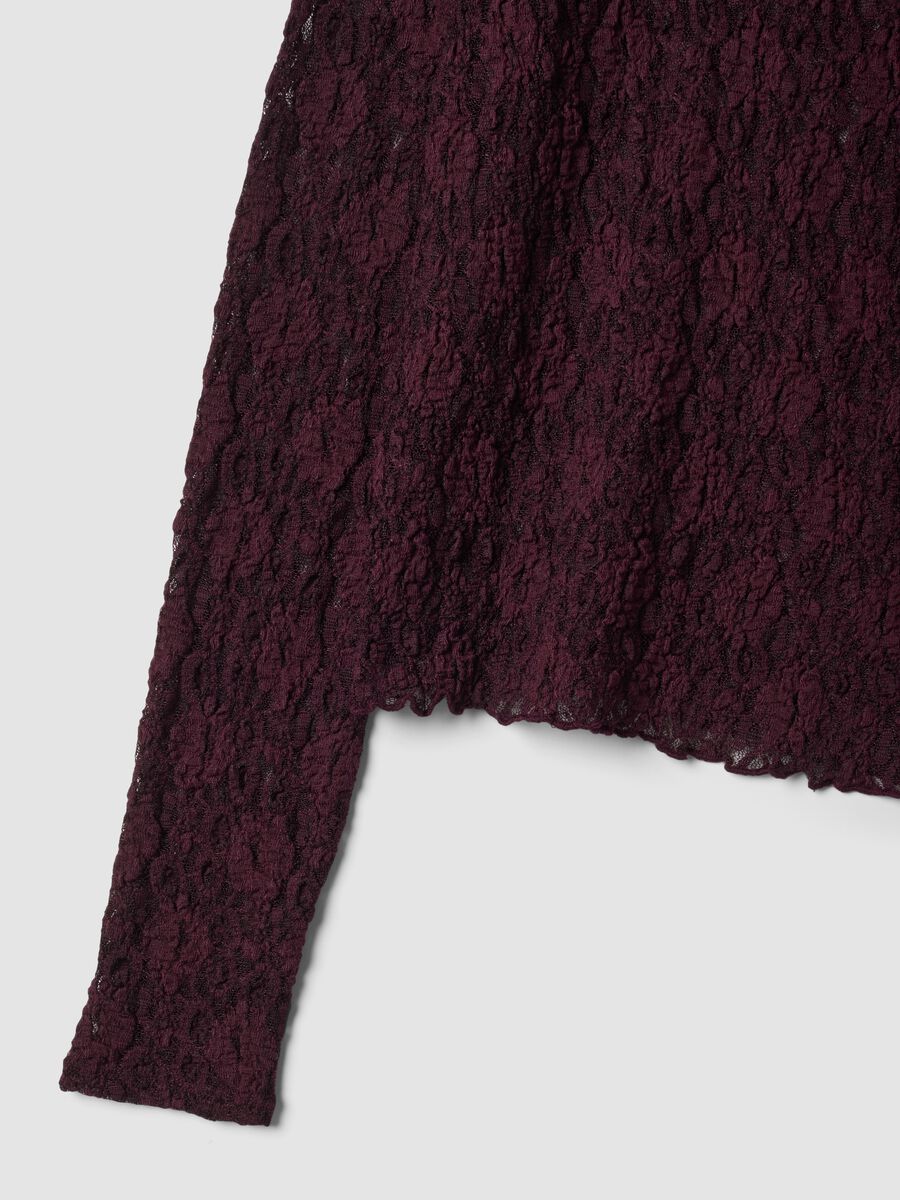 Violettes, perforiertes Stretch-Shirt mit Stehkragen_5