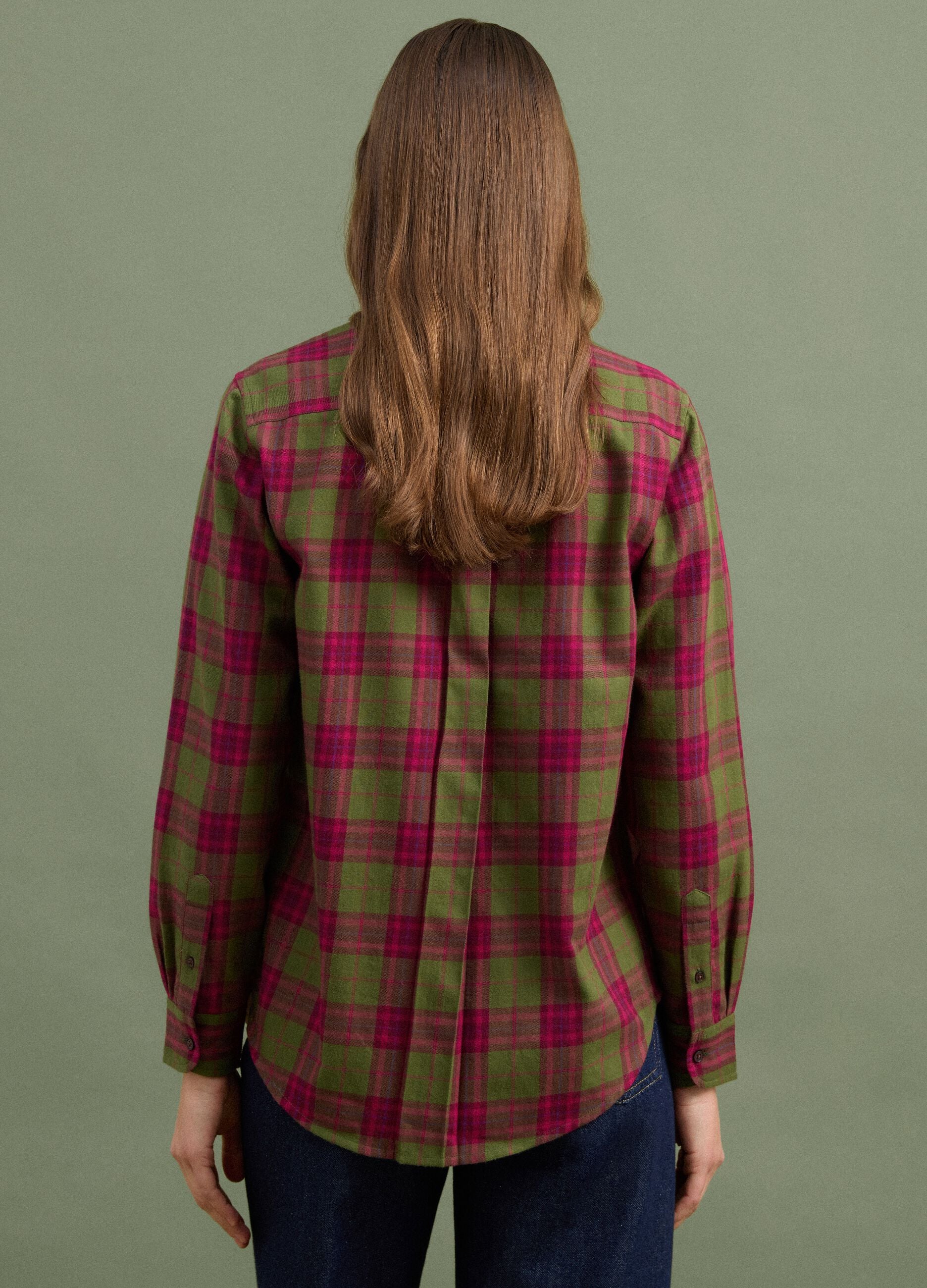 Camicia verde a quadri in flanella di puro cotone regular fit
