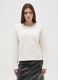 White cotton-blend regular fit sweater with decorated neckline_1