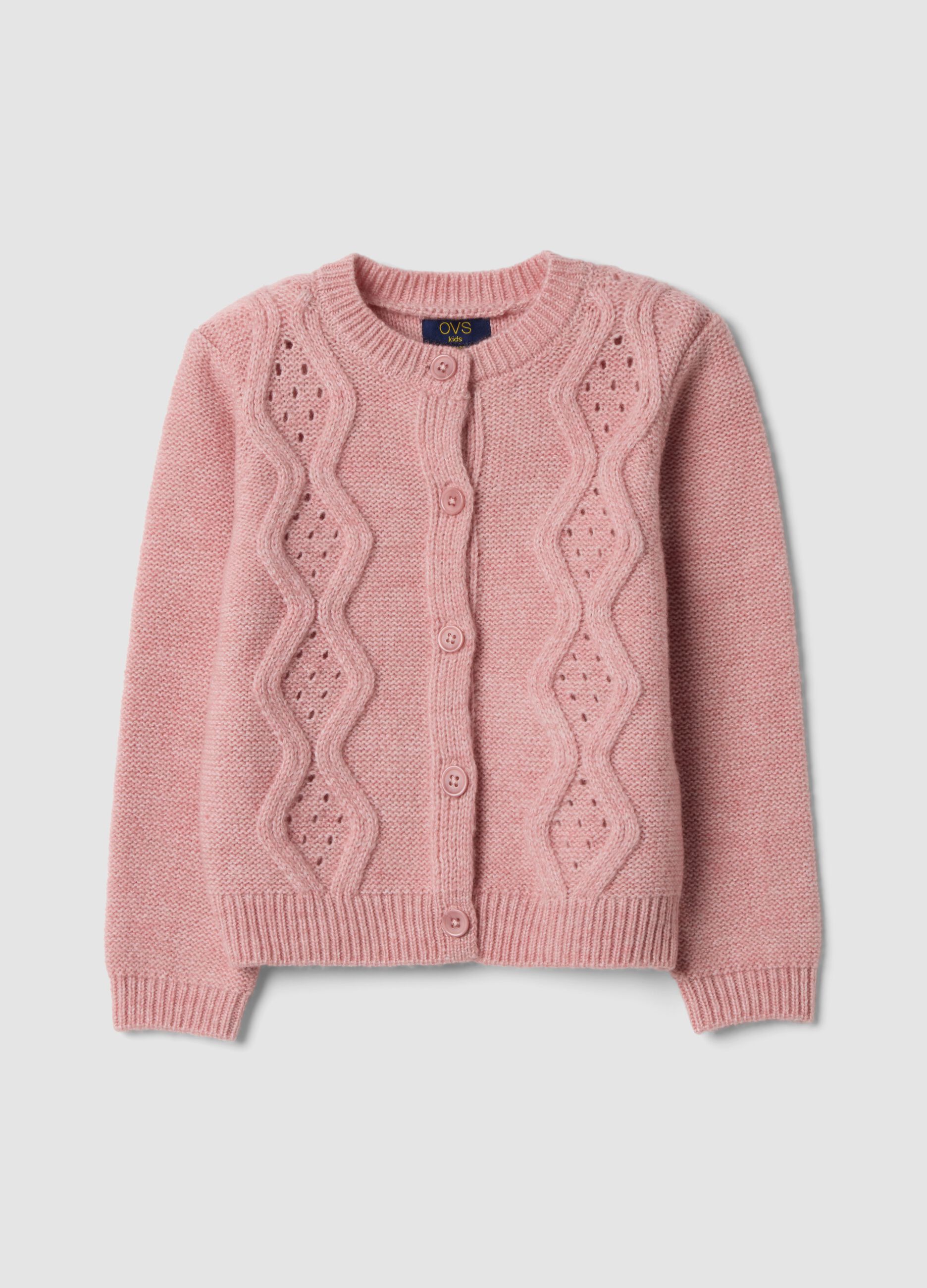 Rosa Strickjacke mit Rundhalsausschnitt und Ajourmuster