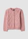 Rosa Strickjacke mit Rundhalsausschnitt und Ajourmuster_0
