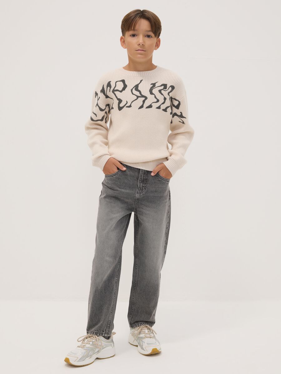 Grey pure-cotton baggy-fit jeans for boys_1