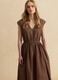 Brown pure cotton regular-fit dress with embroidery and V-neck_2