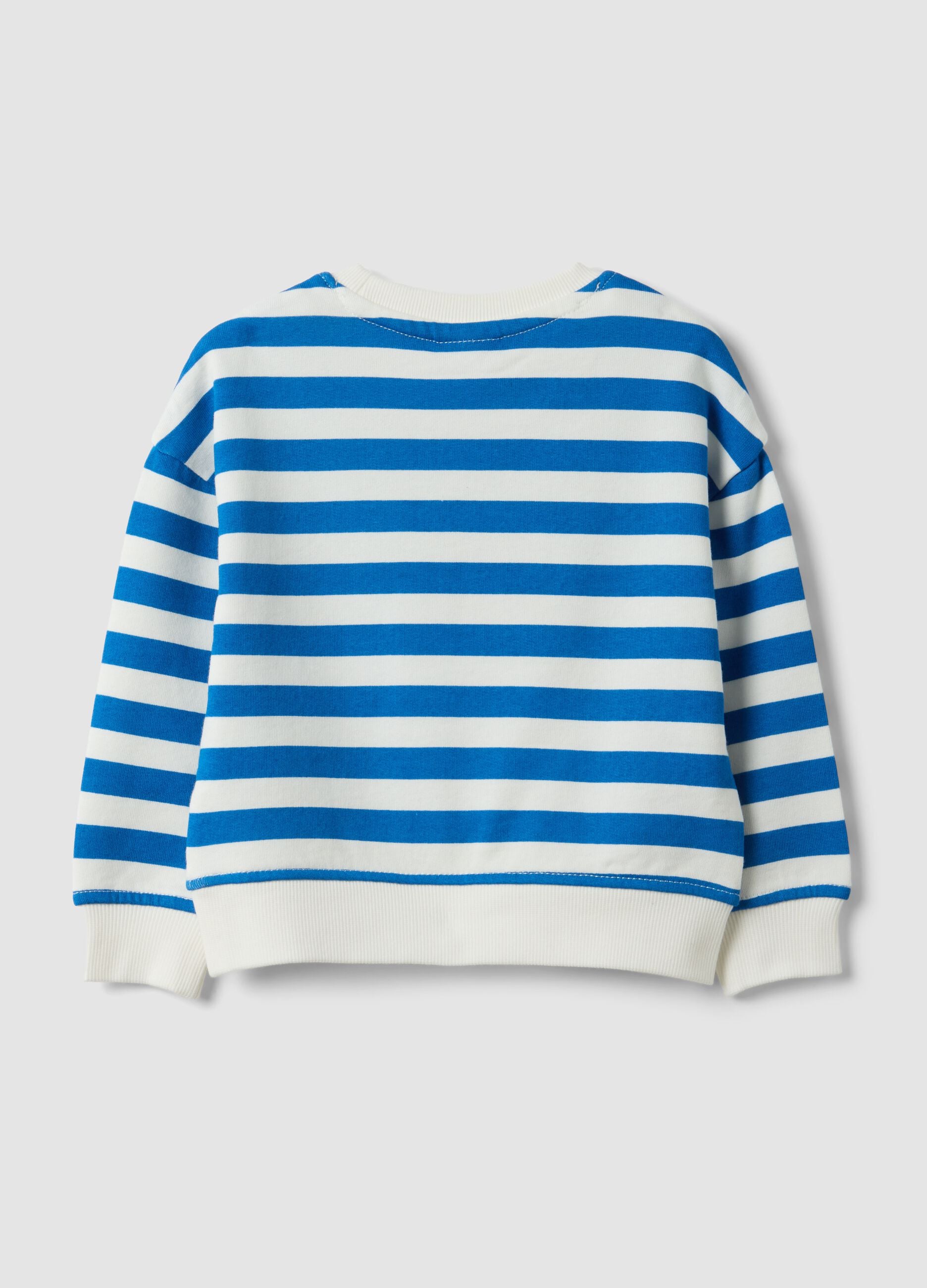 Felpa over fit blu e bianca a righe in puro cotone per bimbo
