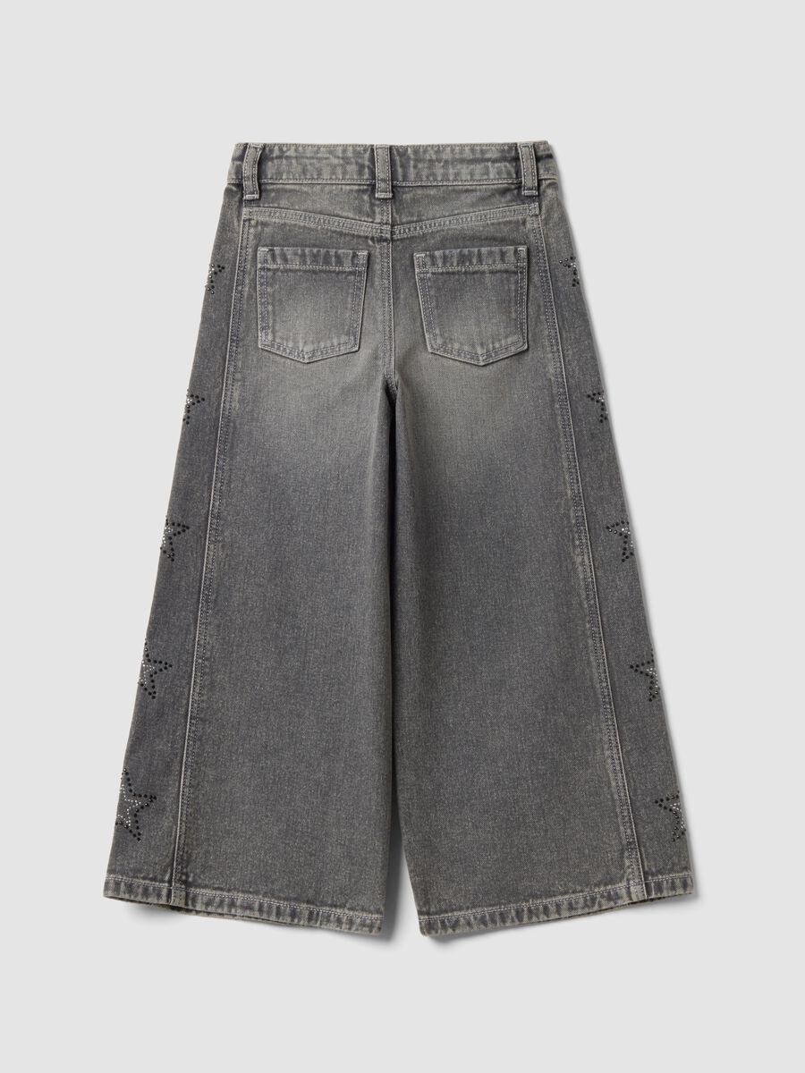 Jeans cinzentos wide leg em algod&atilde;o puro com estrelas para menina_1